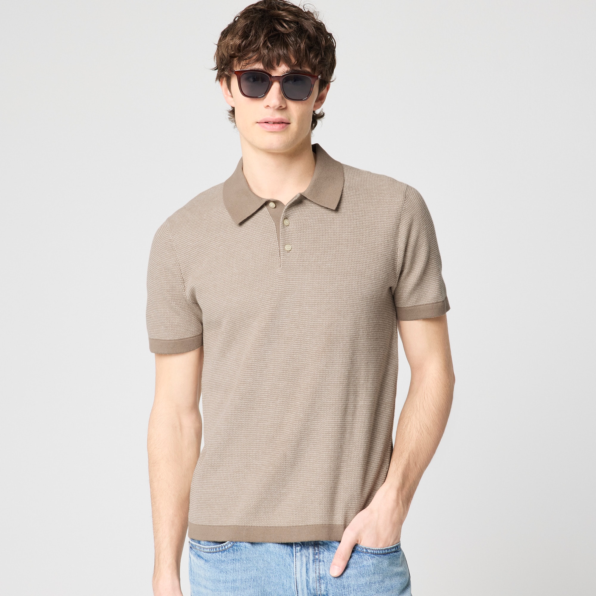 mens Textured cotton sweater-polo