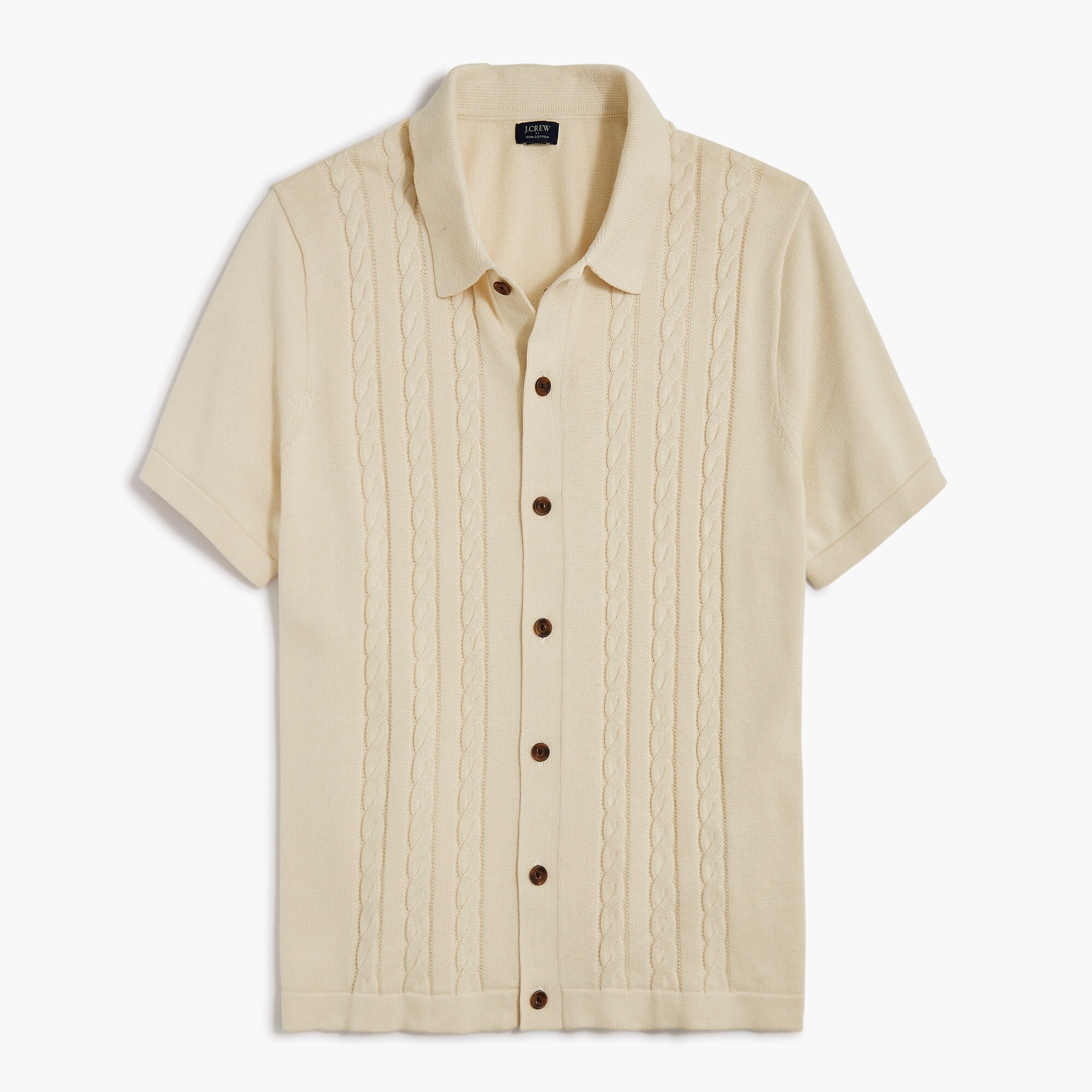 Cable button-front sweater-polo