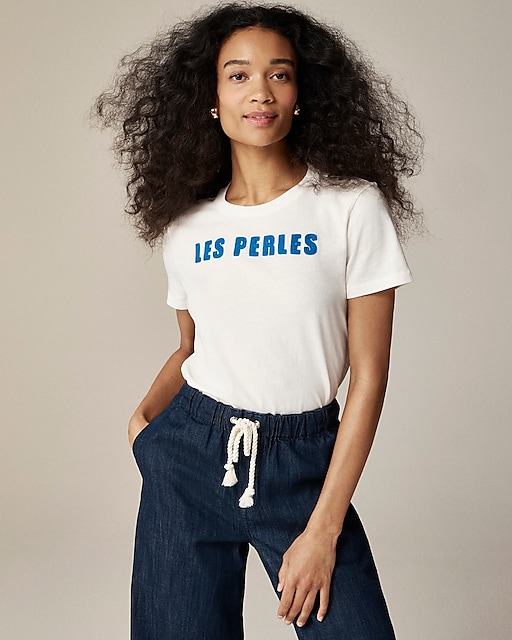womens Classic-fit &quot;Les perles&quot; graphic T-shirt