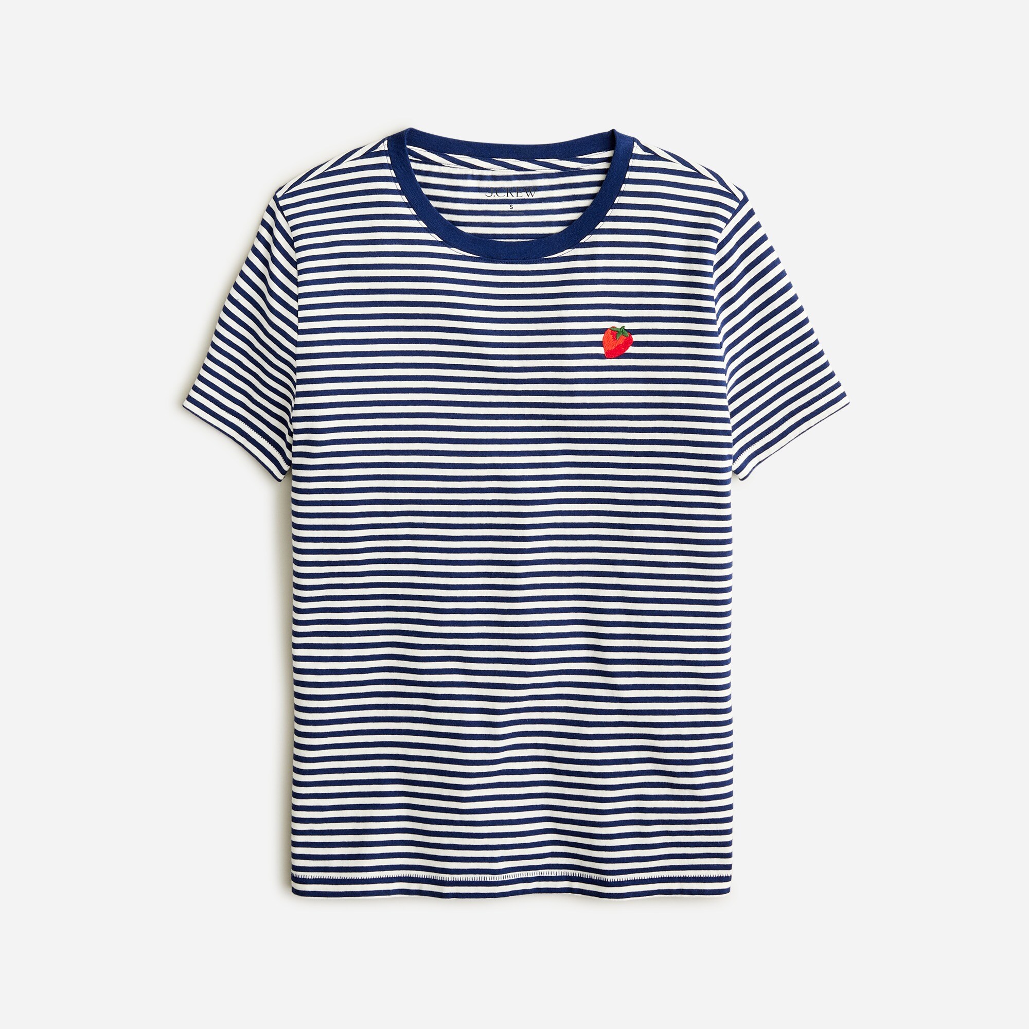 Classic-fit embroidered strawberry T-shirt in stripe