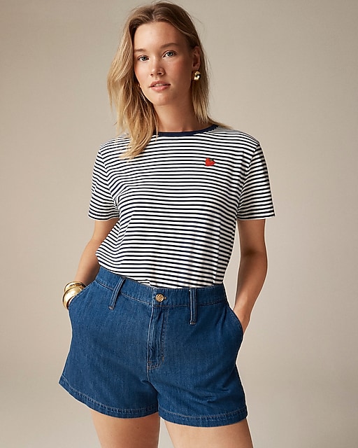 womens Classic-fit embroidered strawberry T-shirt in stripe