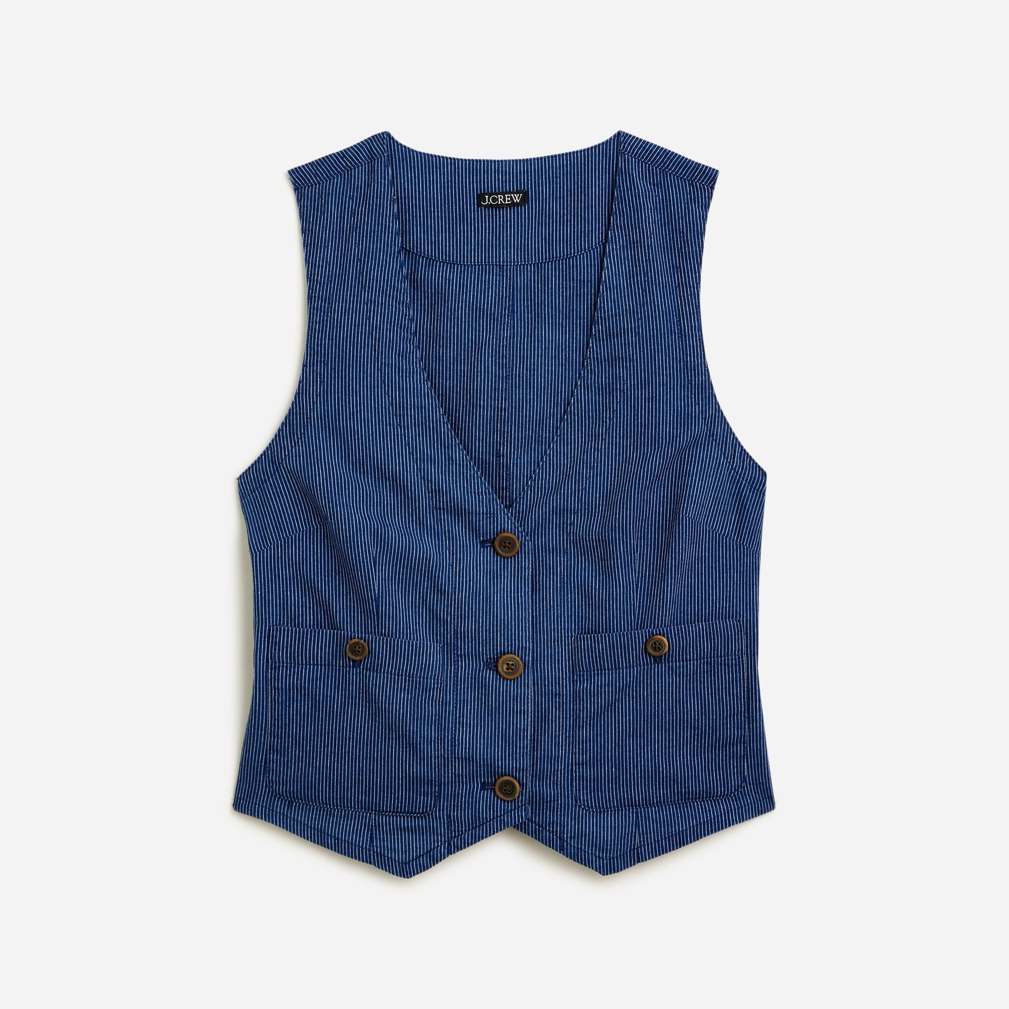 womens Patch-pocket vest in indigo stripe