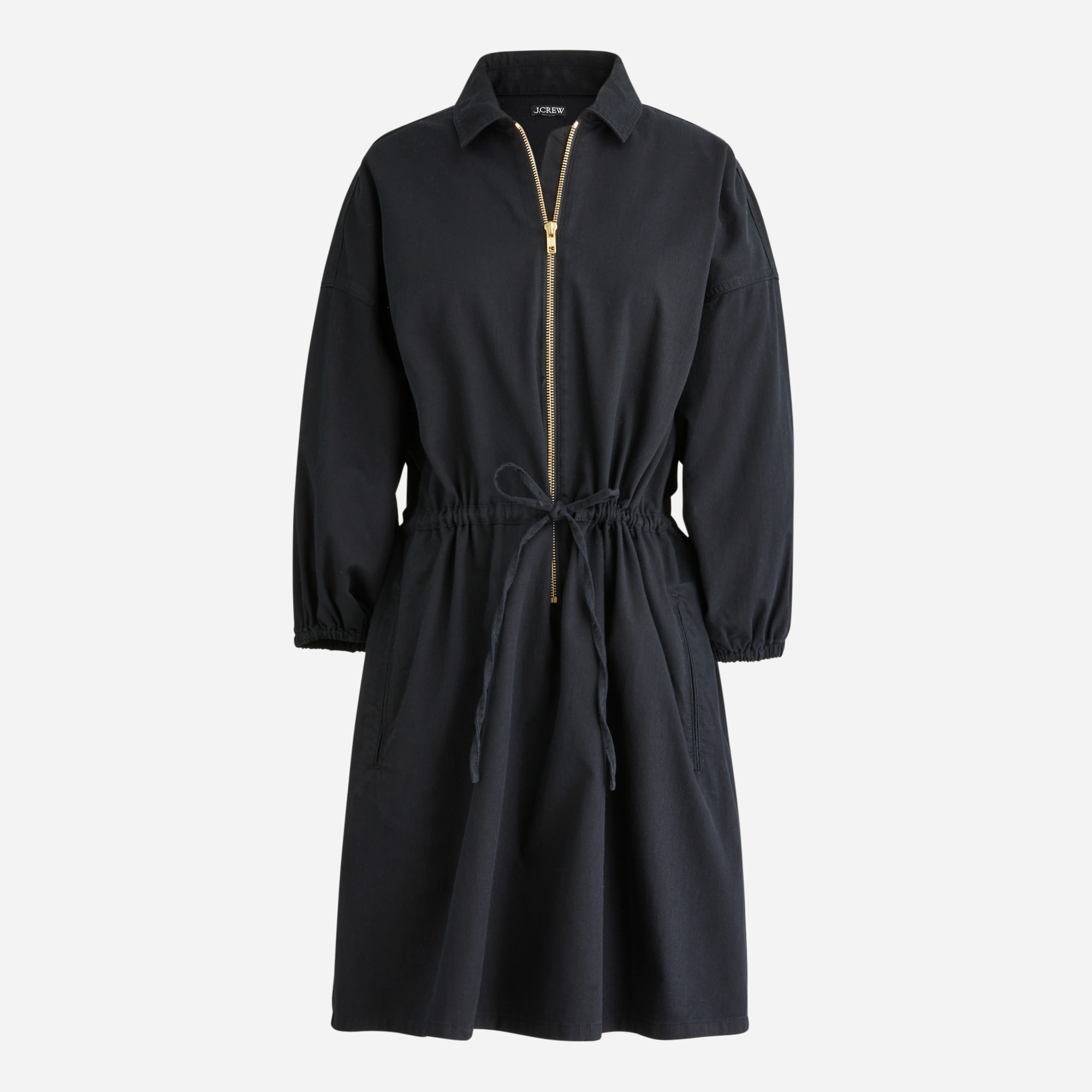 womens Cinched zip-up dress in drapey cotton