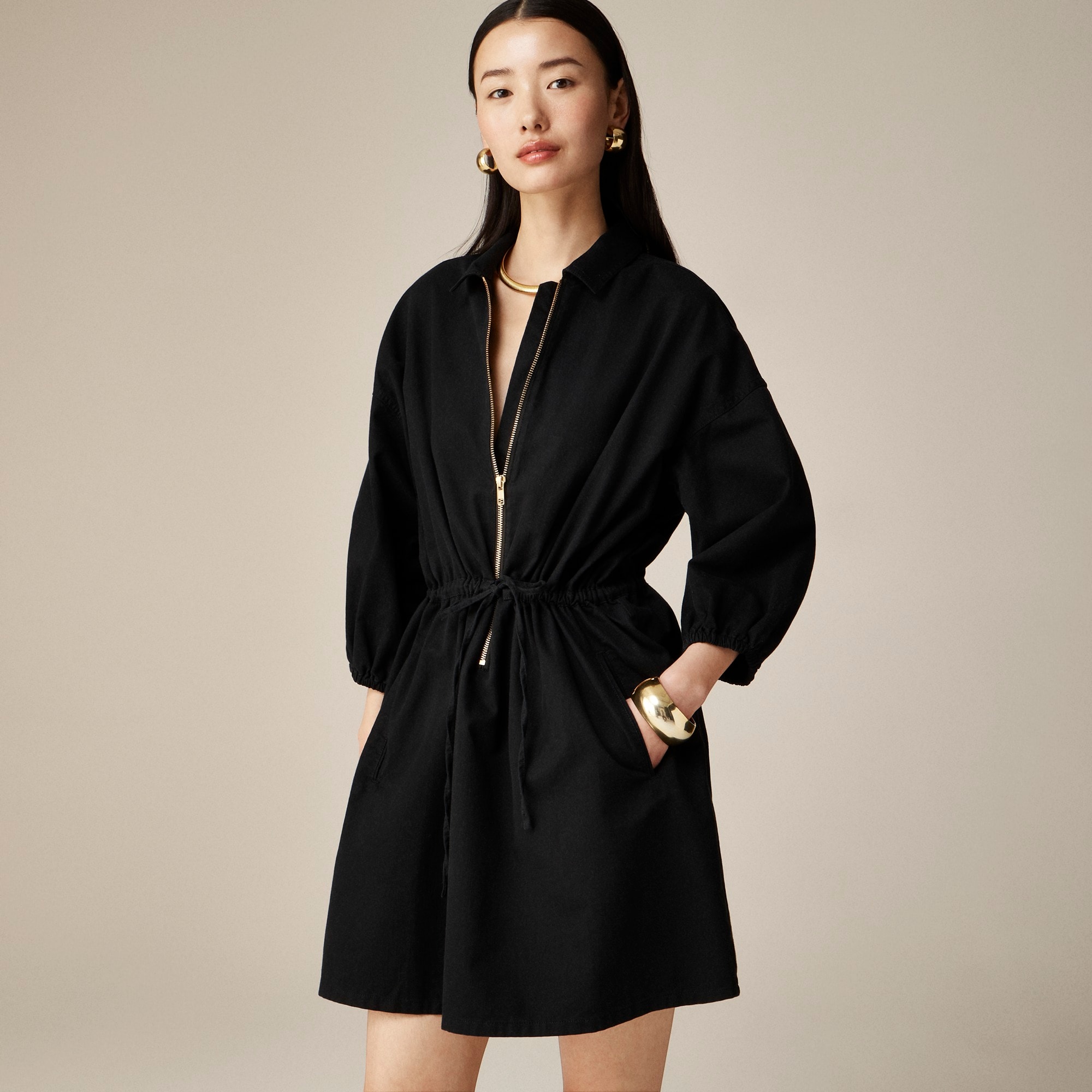  Cinched zip-up dress in drapey cotton