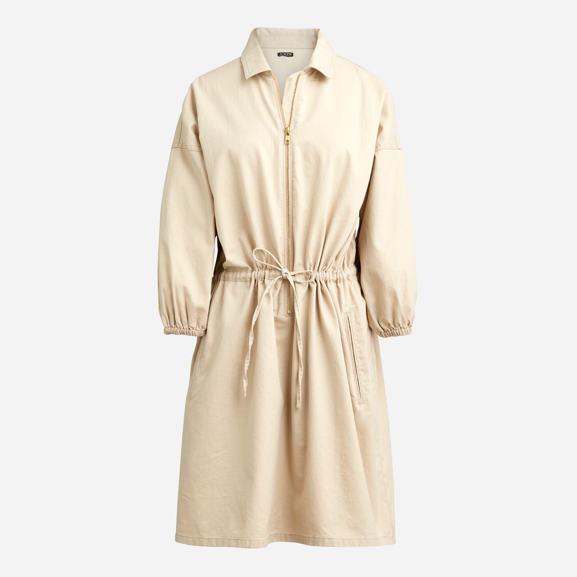 womens Cinched zip-up dress in drapey cotton