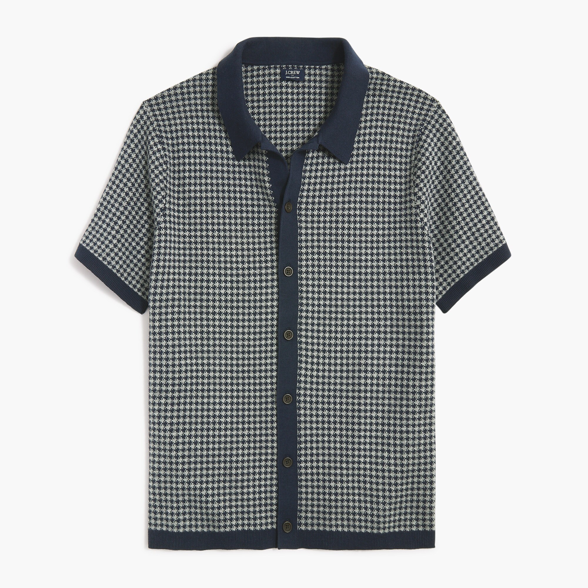 Houndstooth button-front sweater-polo