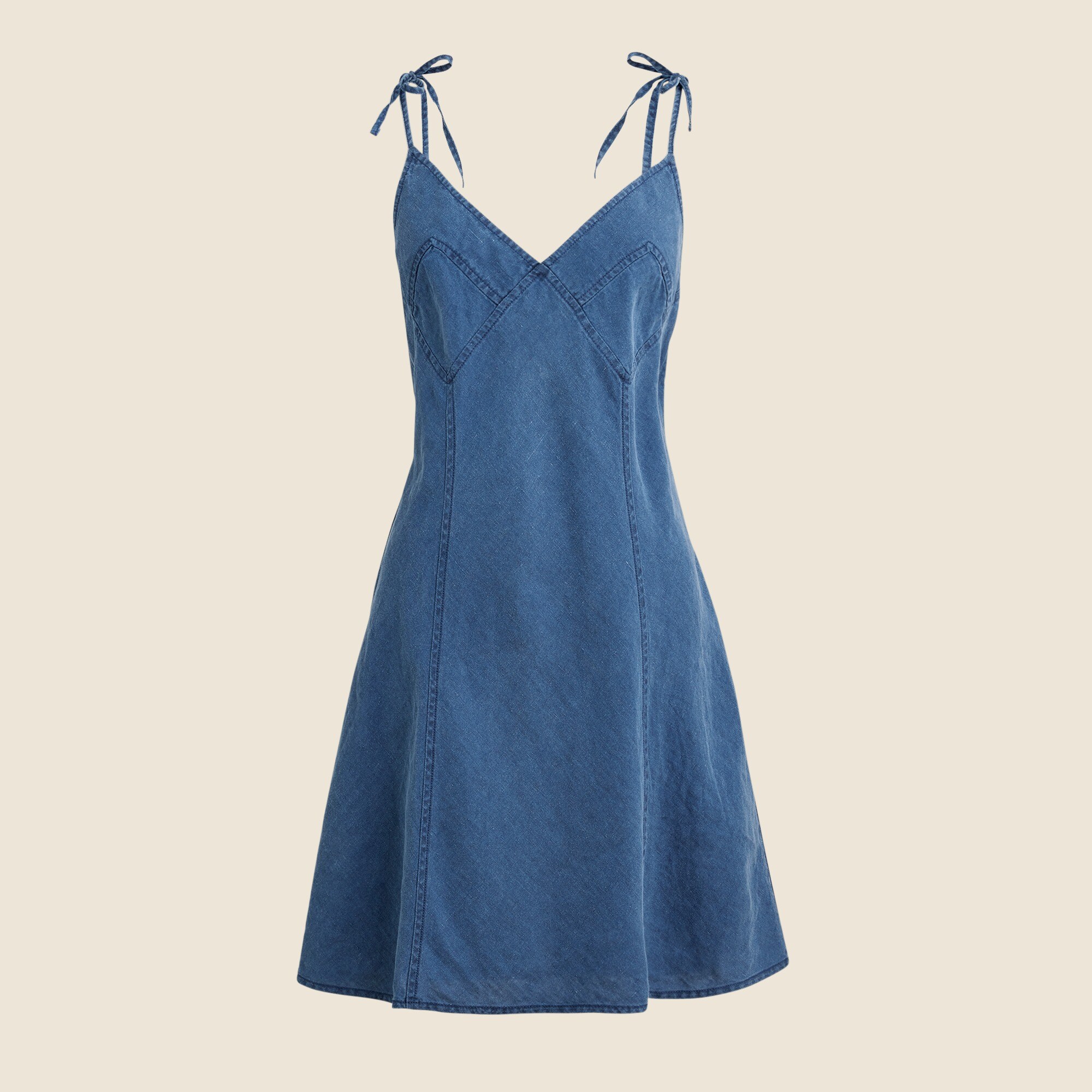 Tie-shoulder mini slip dress in indigo linen