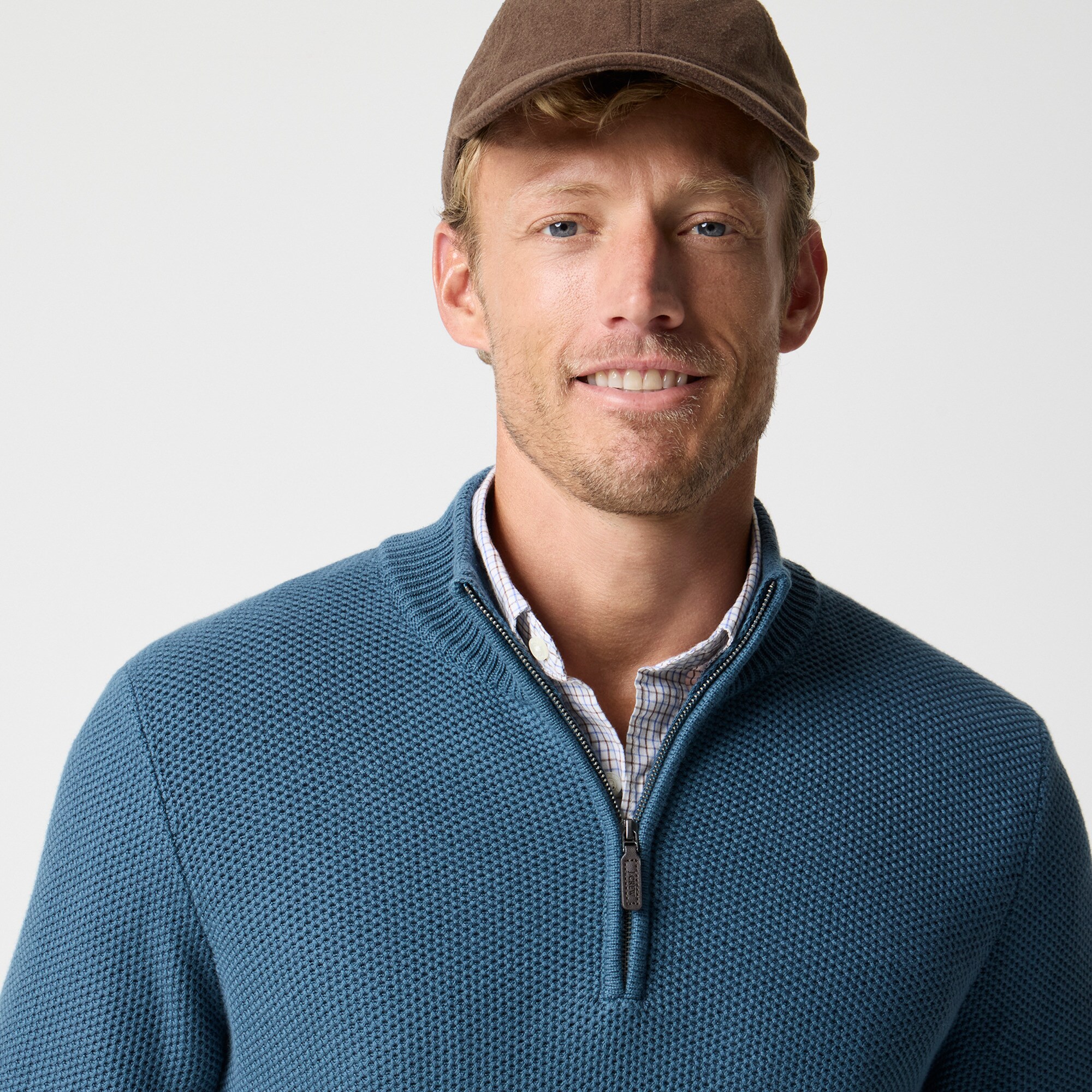 Cotton honeycomb knit half-zip