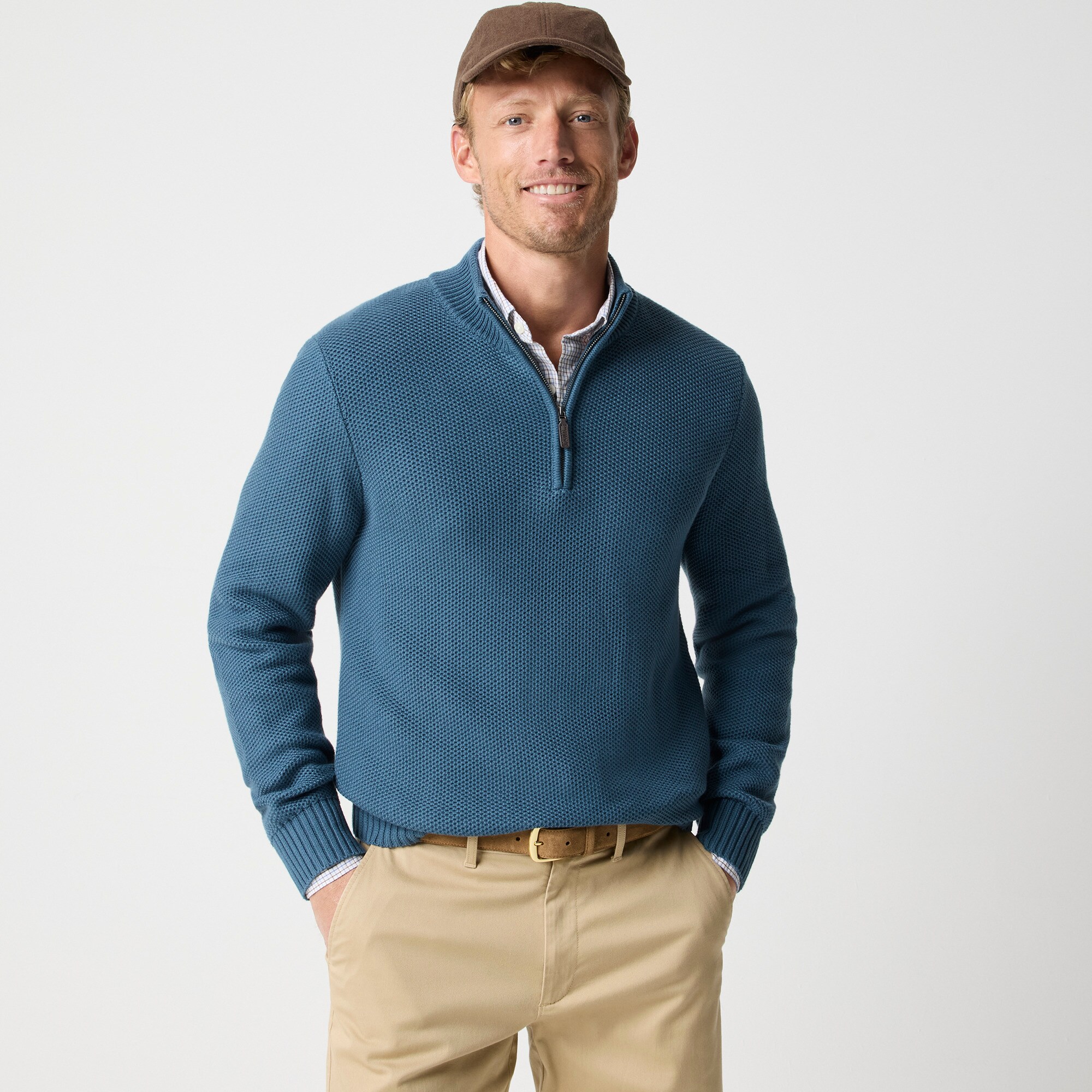 Cotton Honeycomb Knit Quarter-zip For Men | Factory