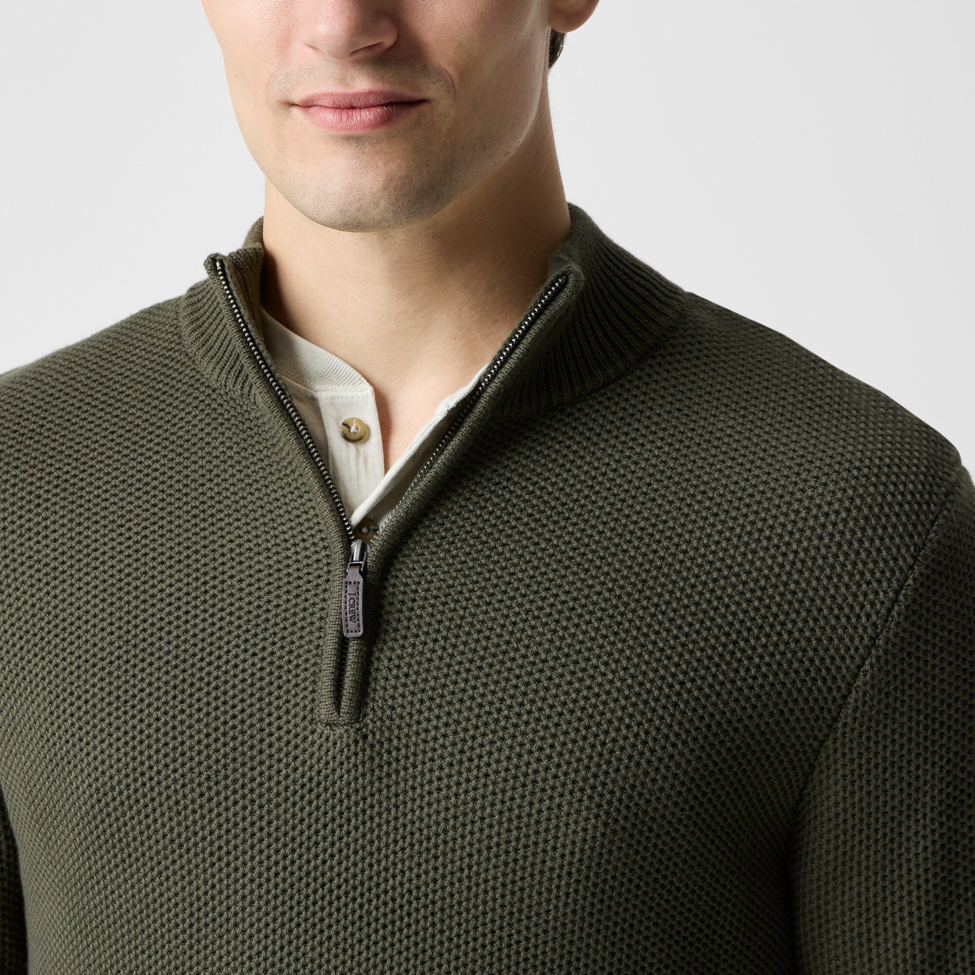 Cotton honeycomb knit half-zip