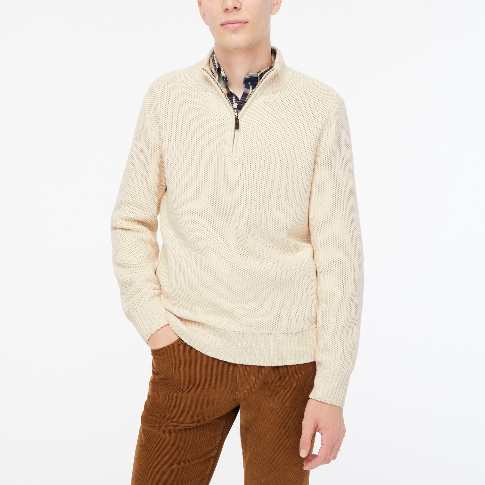 Cotton honeycomb knit half-zip