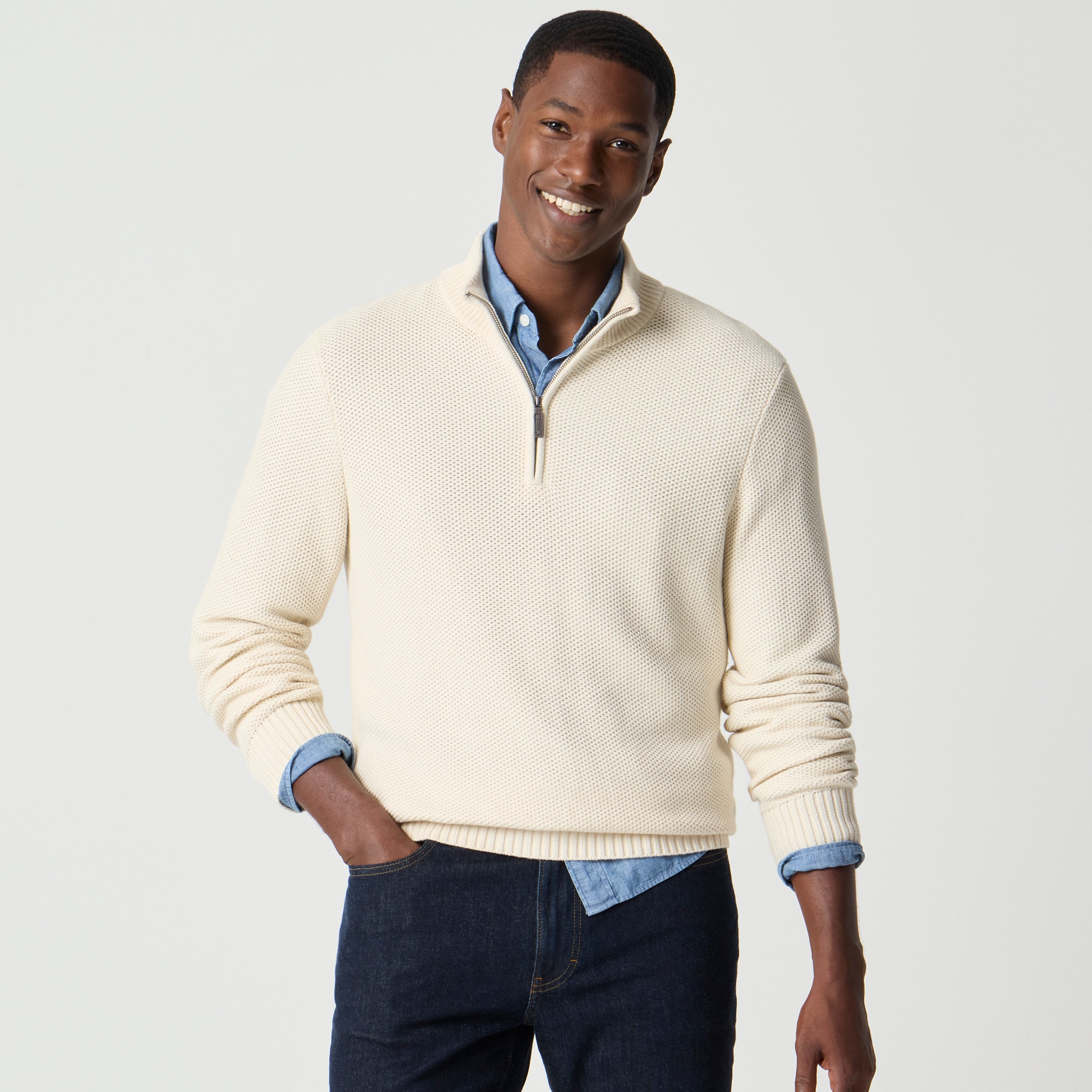 mens Cotton honeycomb knit half-zip