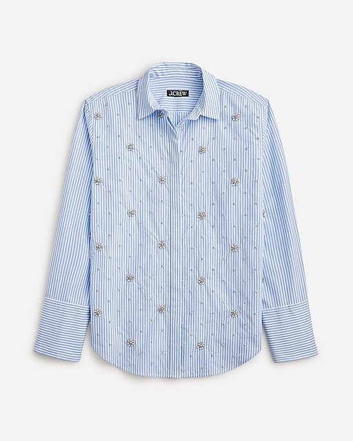 womens Collection gar&ccedil;on embellished shirt in blue pinstripe