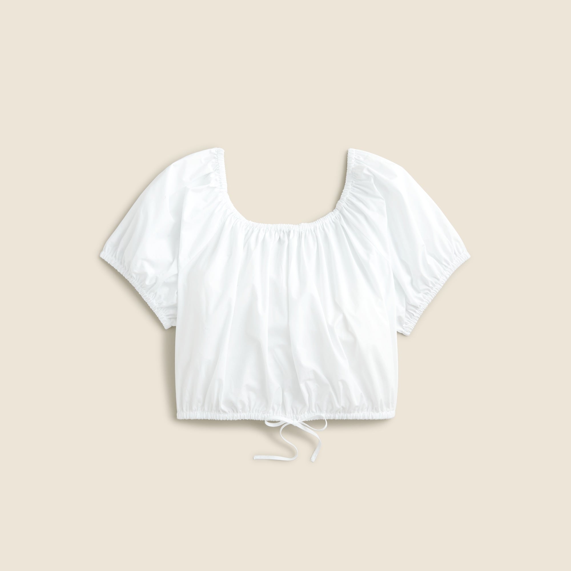 Cinched-waist cropped top in cotton poplin