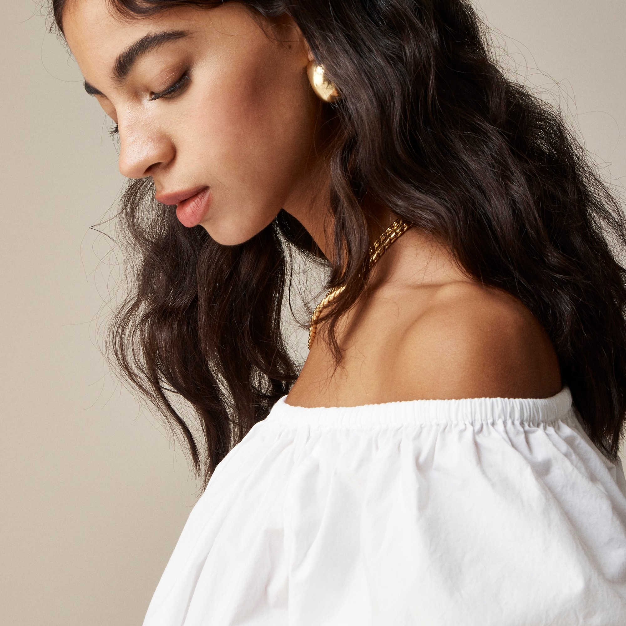 Cinched-waist cropped top in cotton poplin