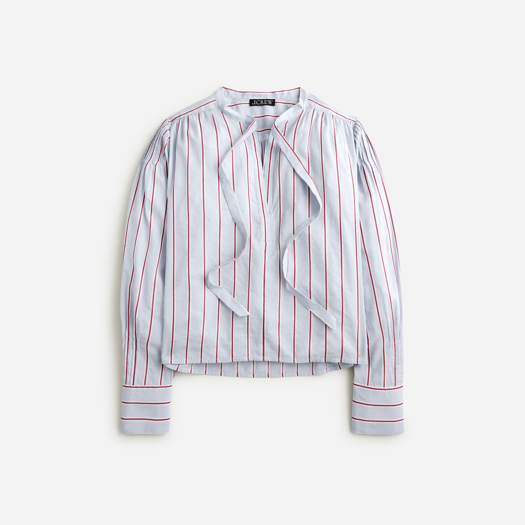 V-neck tie top in striped cotton-blend dobby