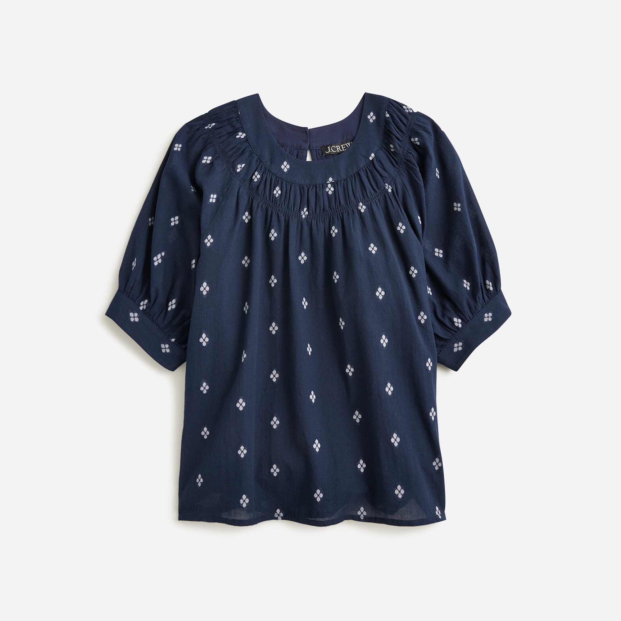 womens Smock-neck puff-sleeve top in dot