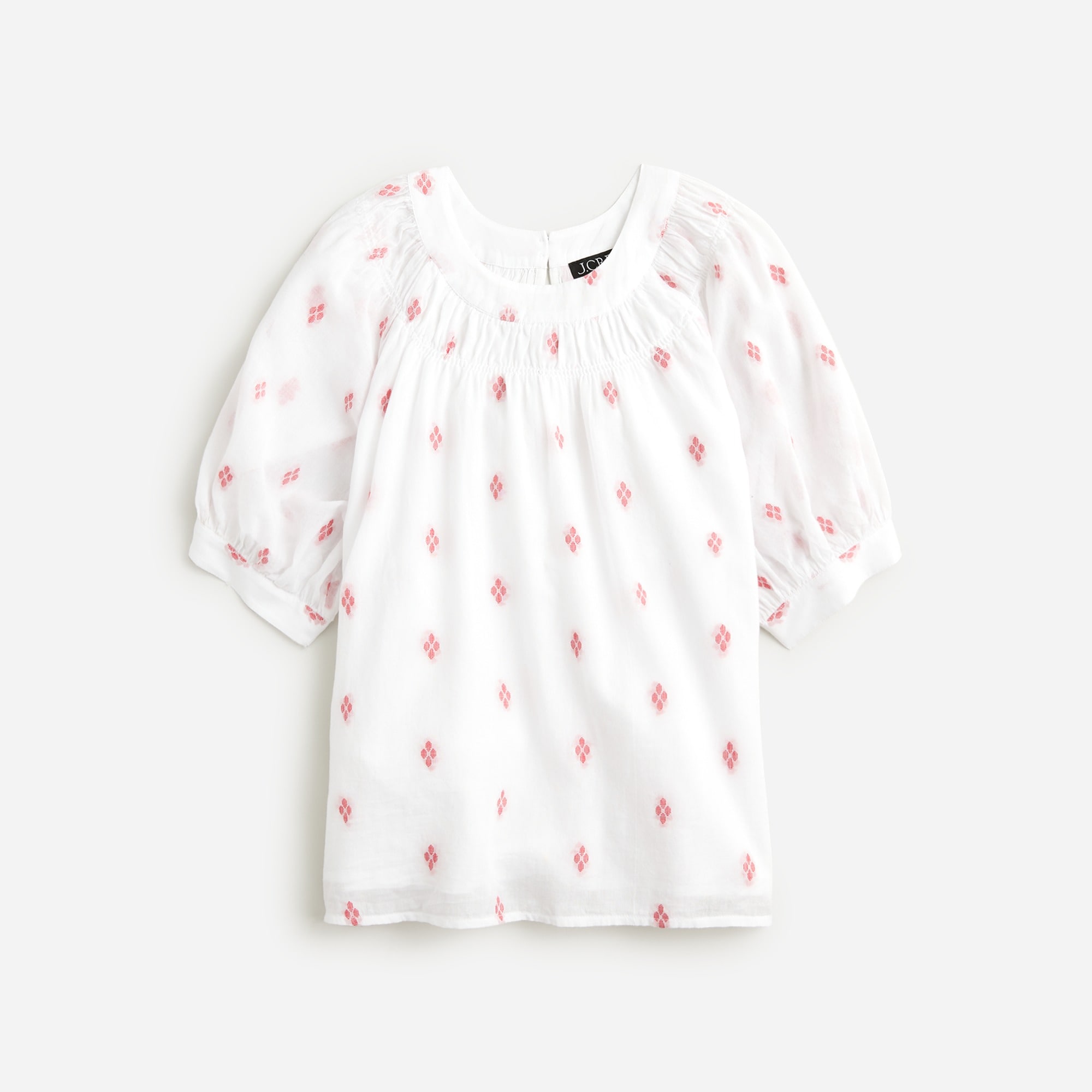  Smock-neck puff-sleeve top in dot