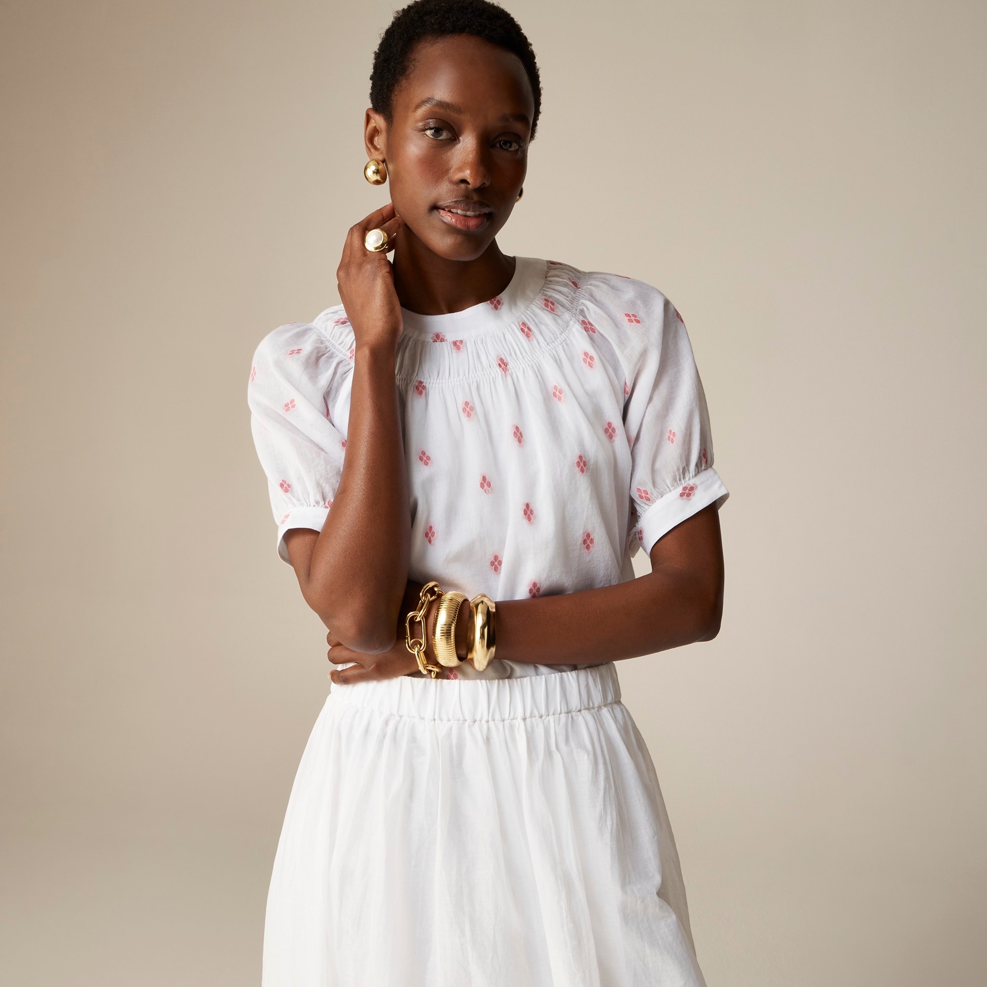 j.crew: smock-neck puff-sleeve top in dot for women