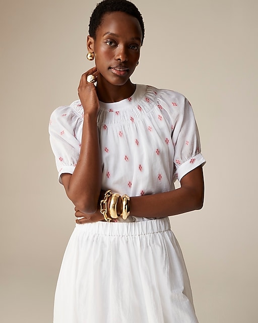  Smock-neck puff-sleeve top in dot
