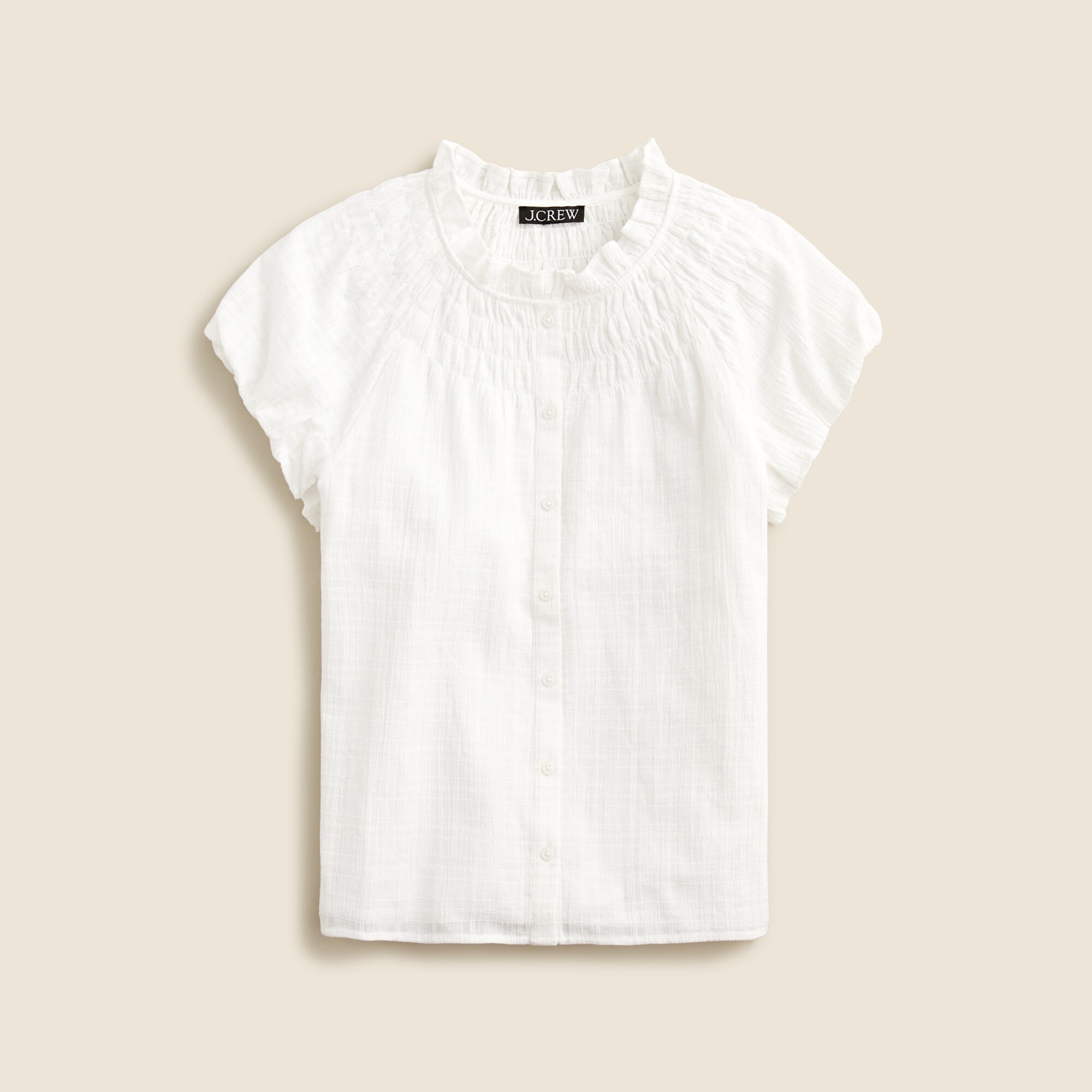 Smocked-neck top in textured gauze