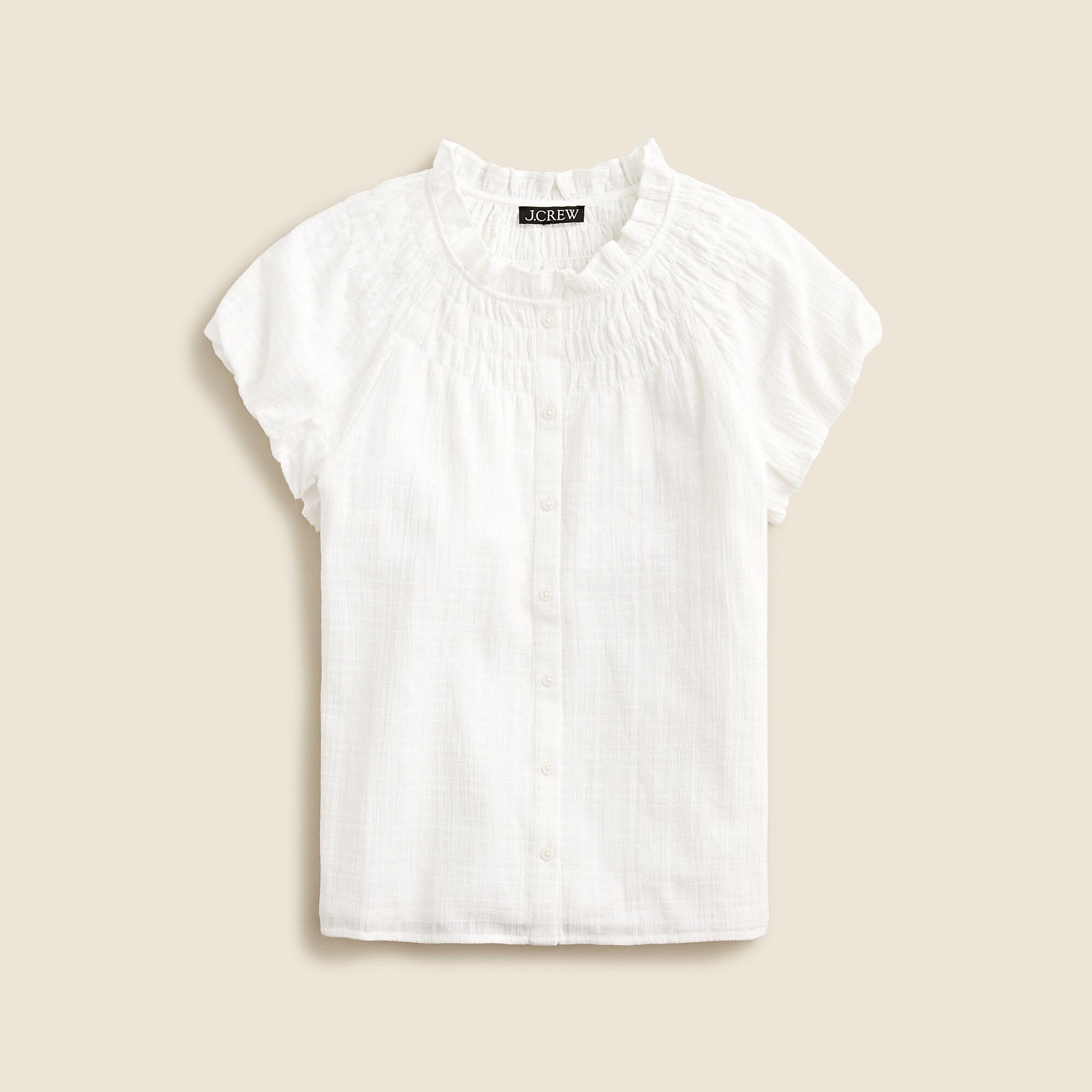 Smocked-neck top in textured gauze