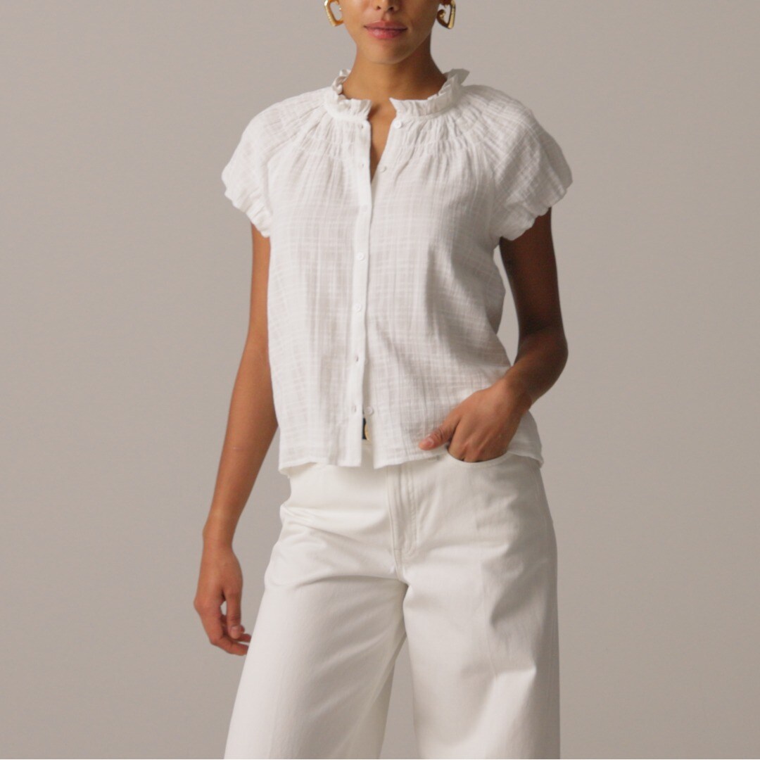 Smocked-neck top in textured gauze