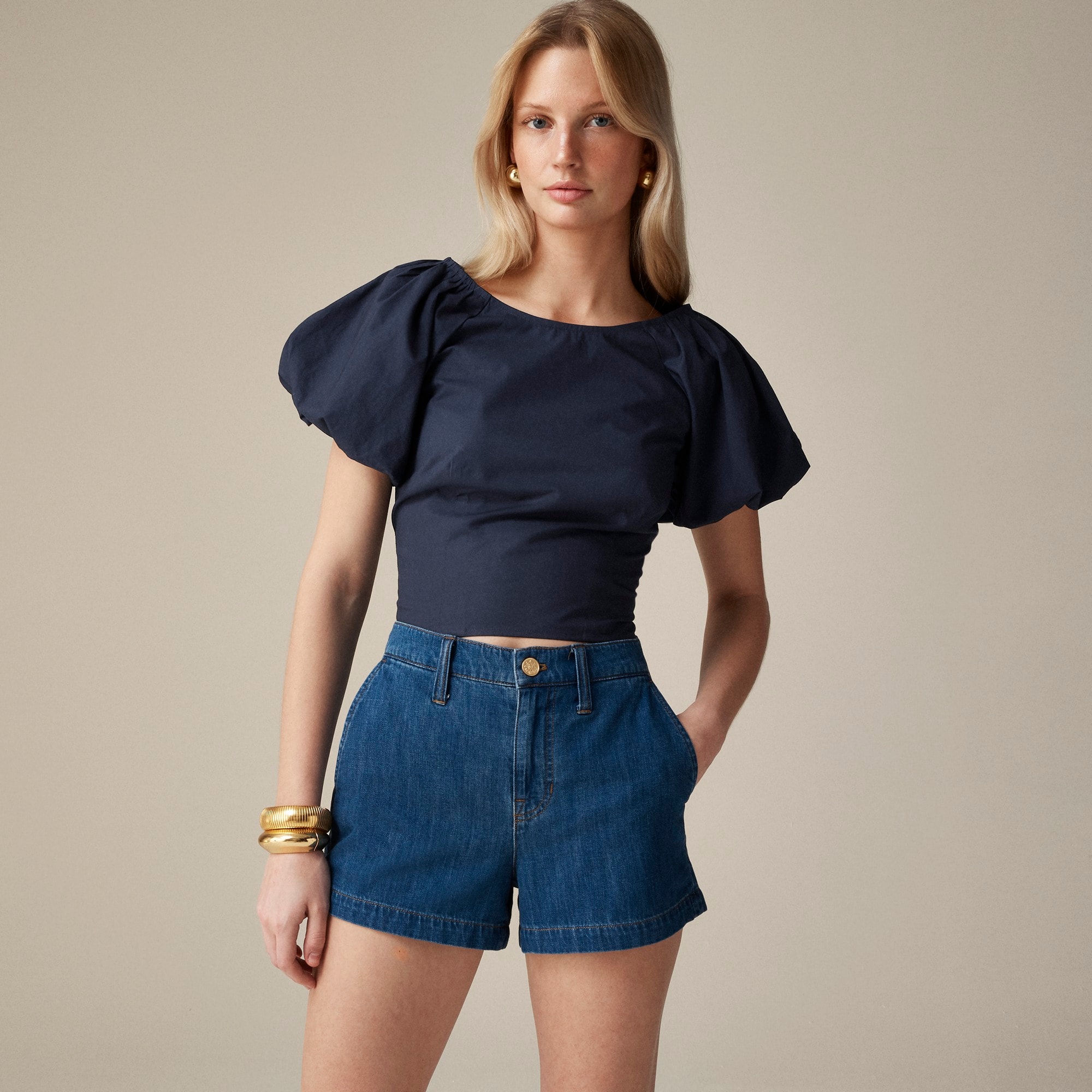 womens Fitted puff-sleeve top