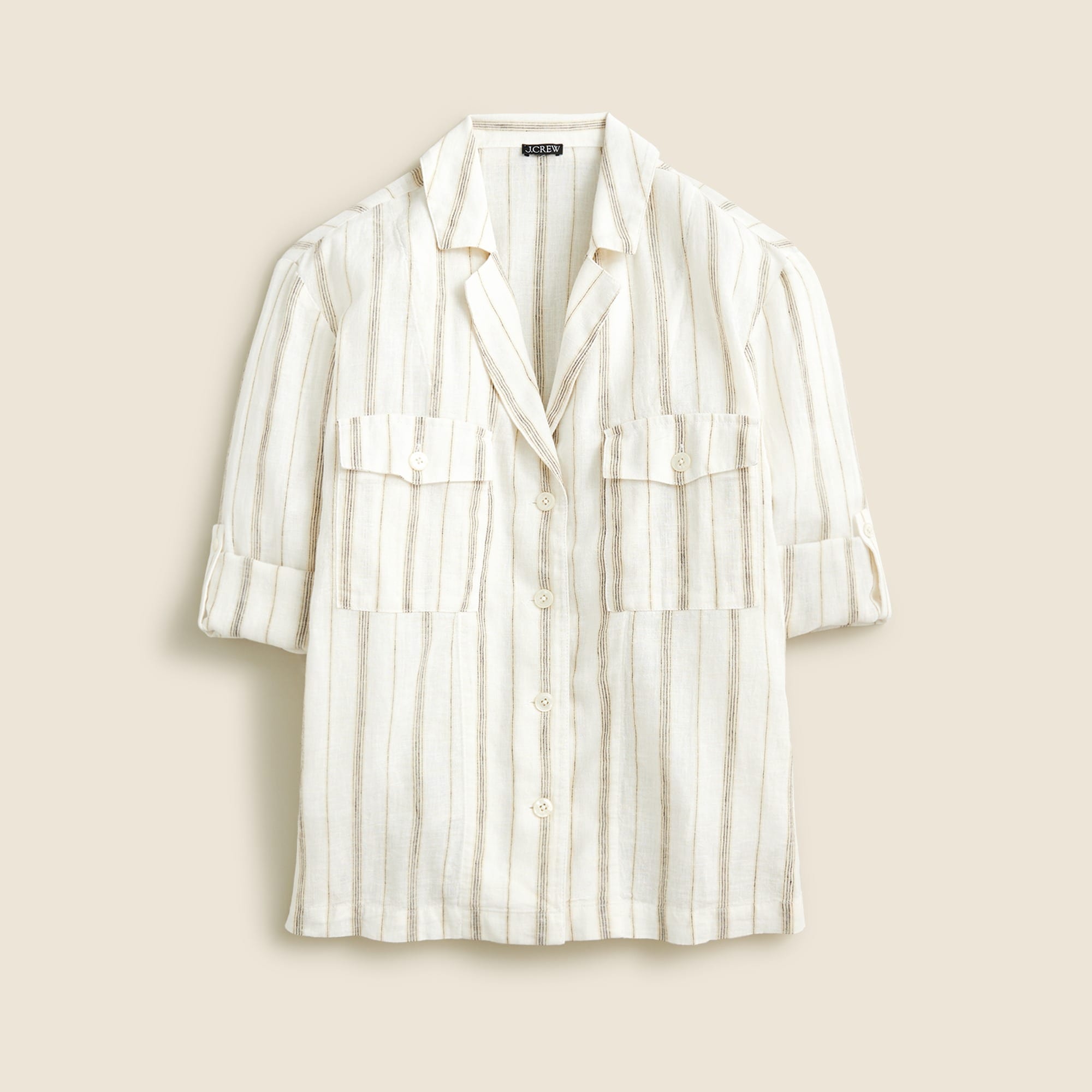 Camp-collar shirt in stripe featherweight linen blend