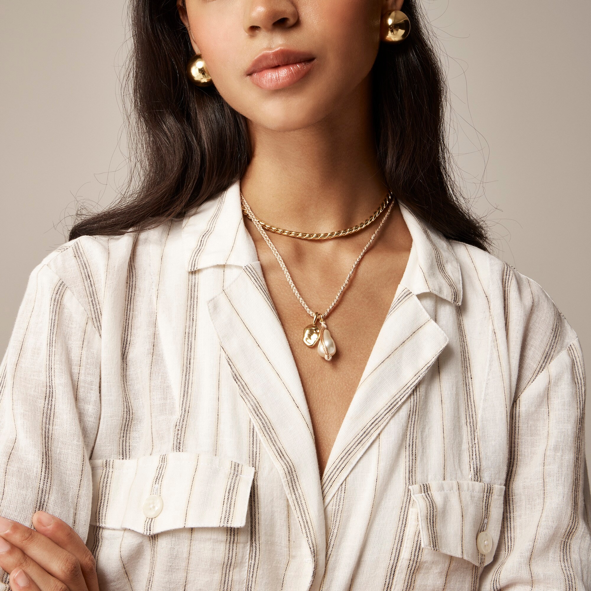 J.Crew: Camp-collar Shirt In Stripe Featherweight Linen Blend For Women