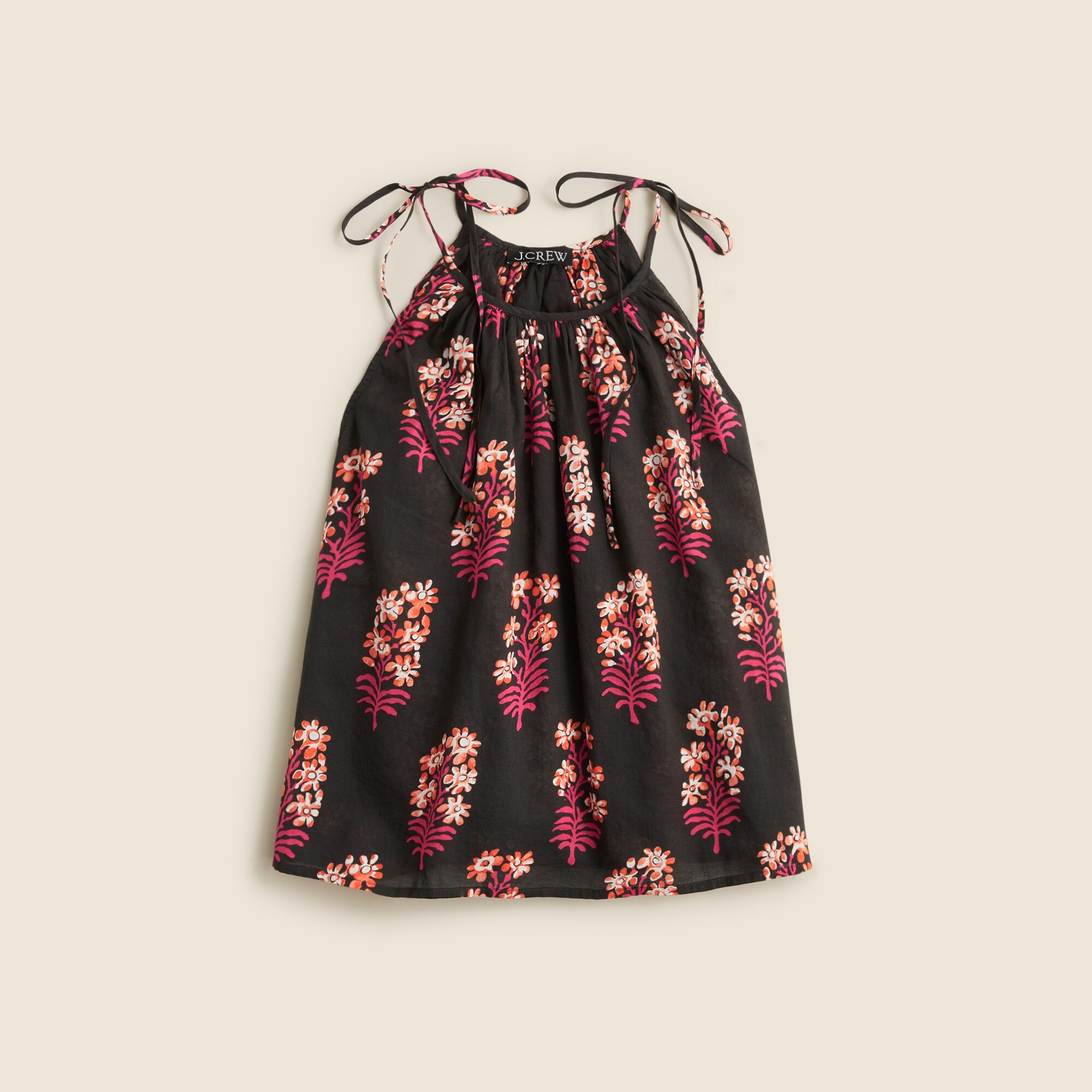 トップス rrr Tie-shoulder Tank Top In Cocoa Block-print Cotton Voile For