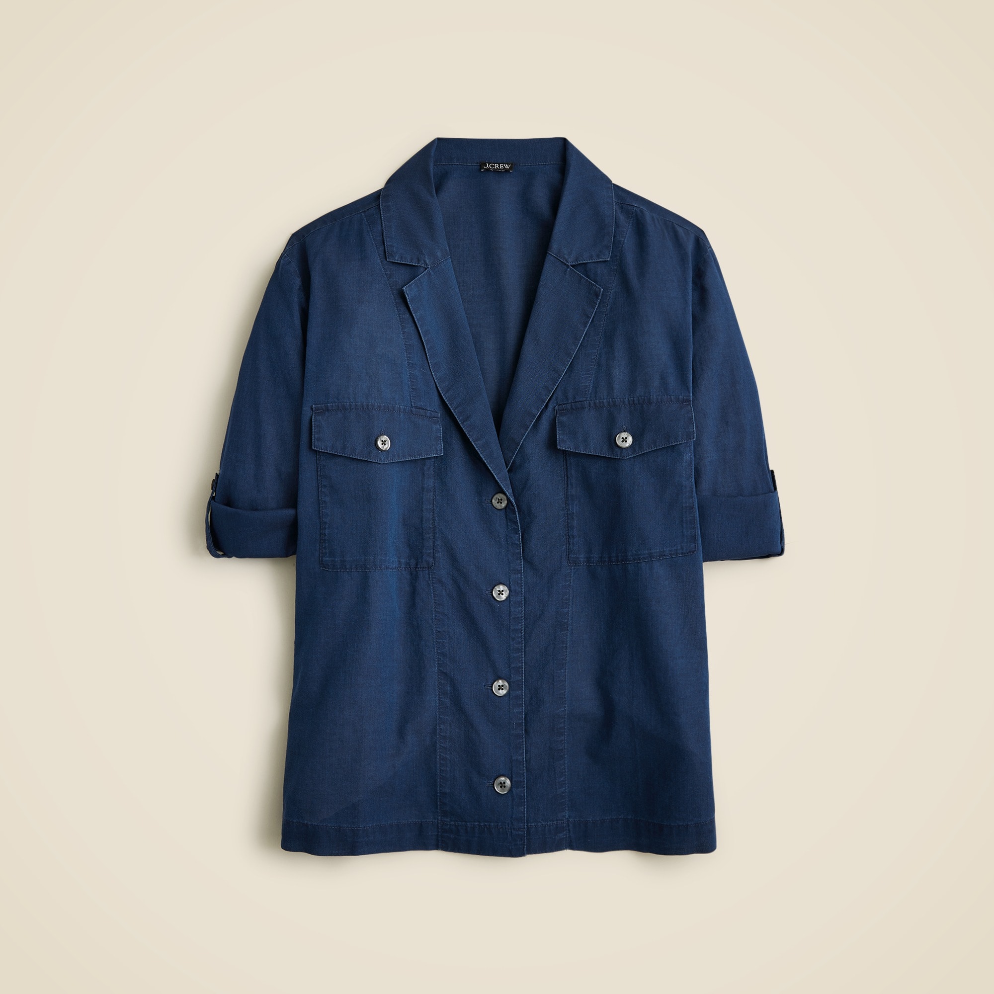 Camp-collar shirt in indigo cotton voile