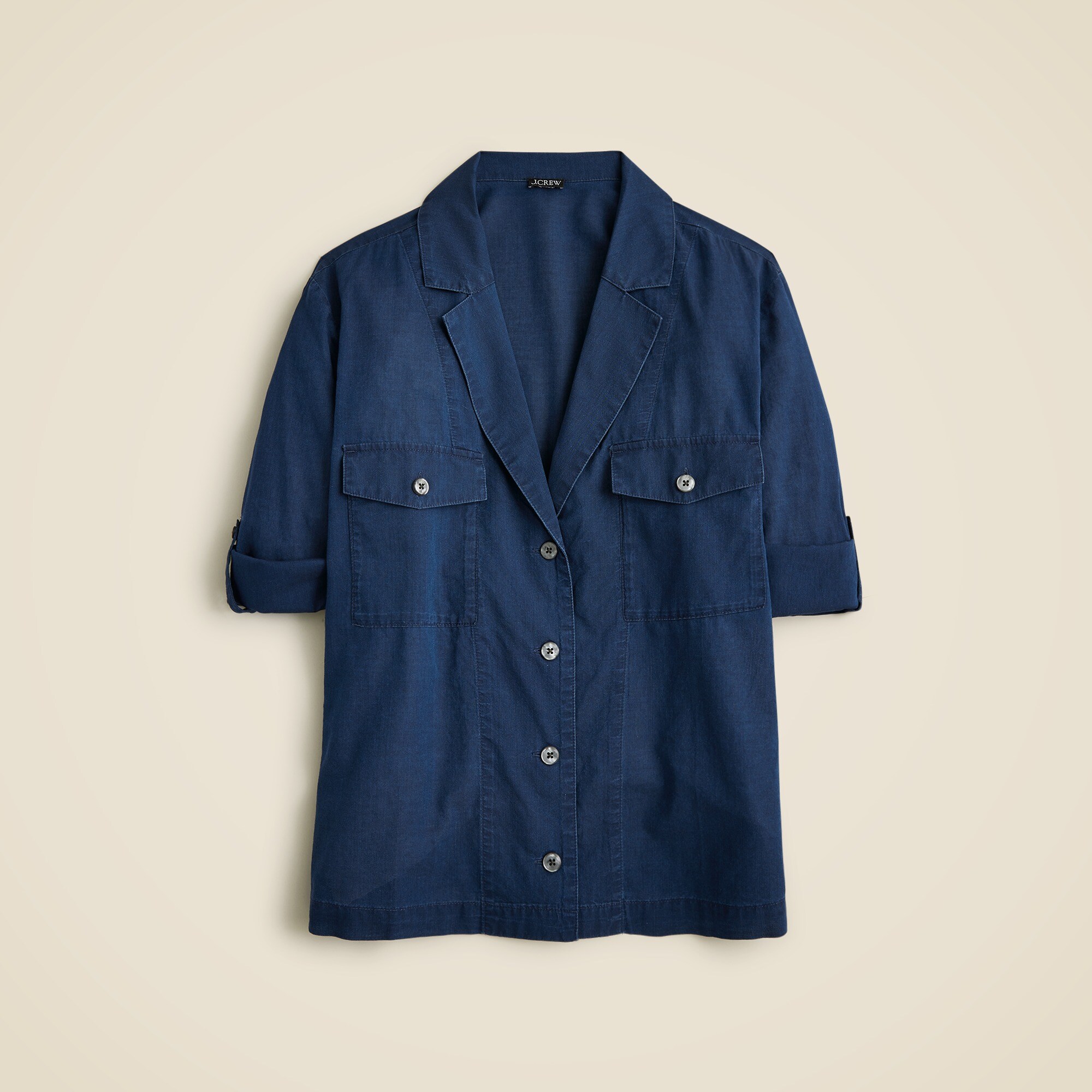 Camp-collar Shirt In Indigo Cotton Voile For Women | J.Crew