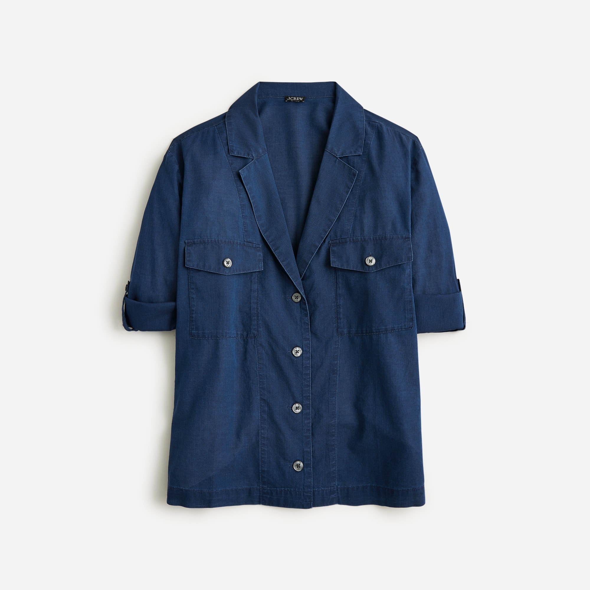  Camp-collar shirt in indigo cotton voile