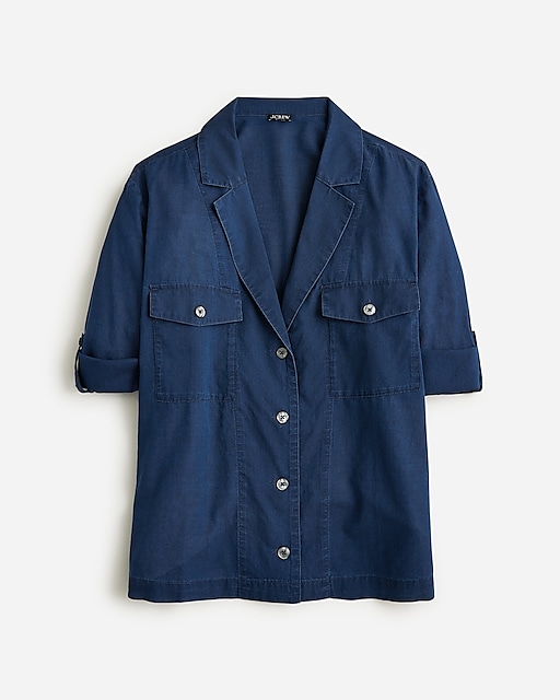 womens Camp-collar shirt in indigo cotton voile