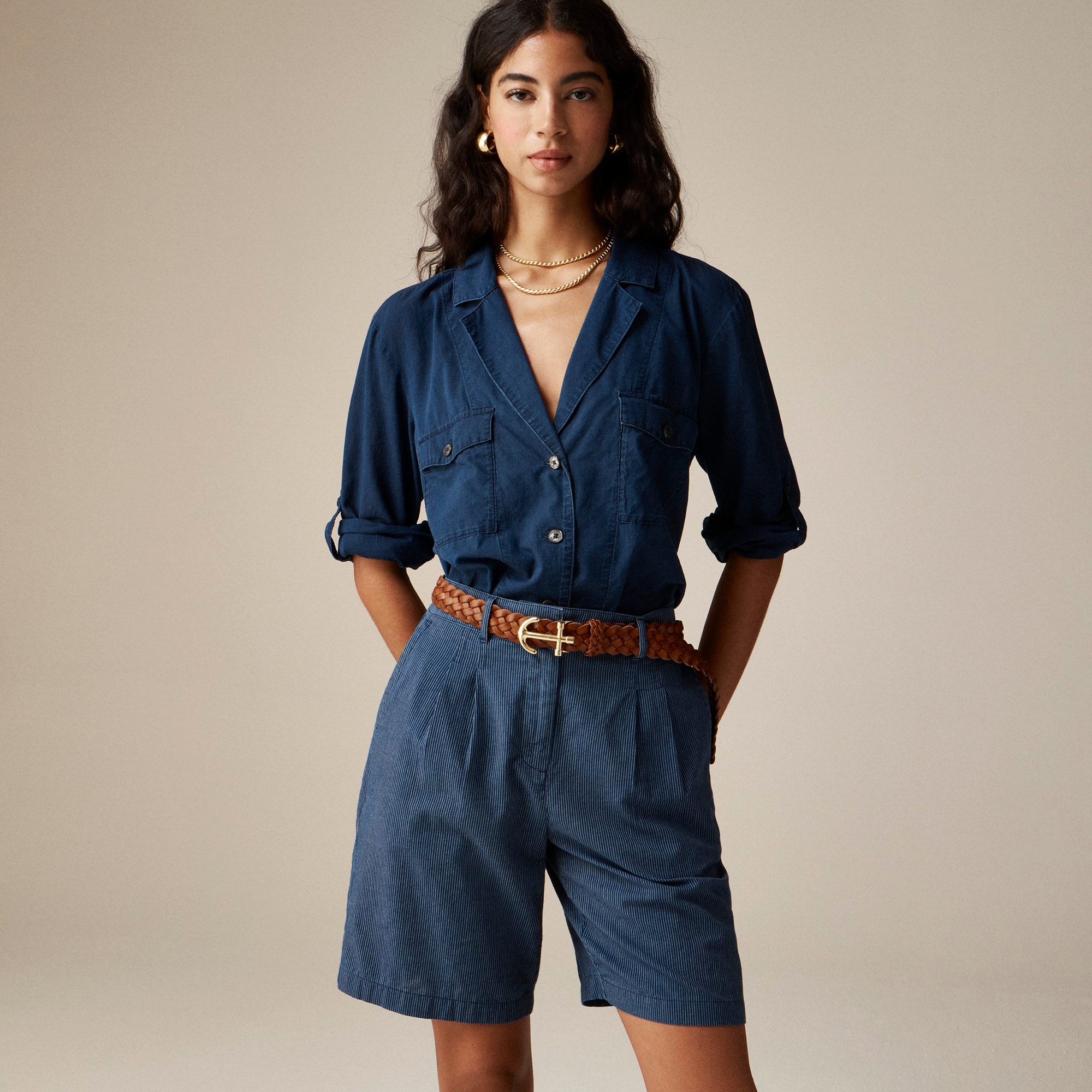 j.crew: camp-collar shirt in indigo cotton voile for women