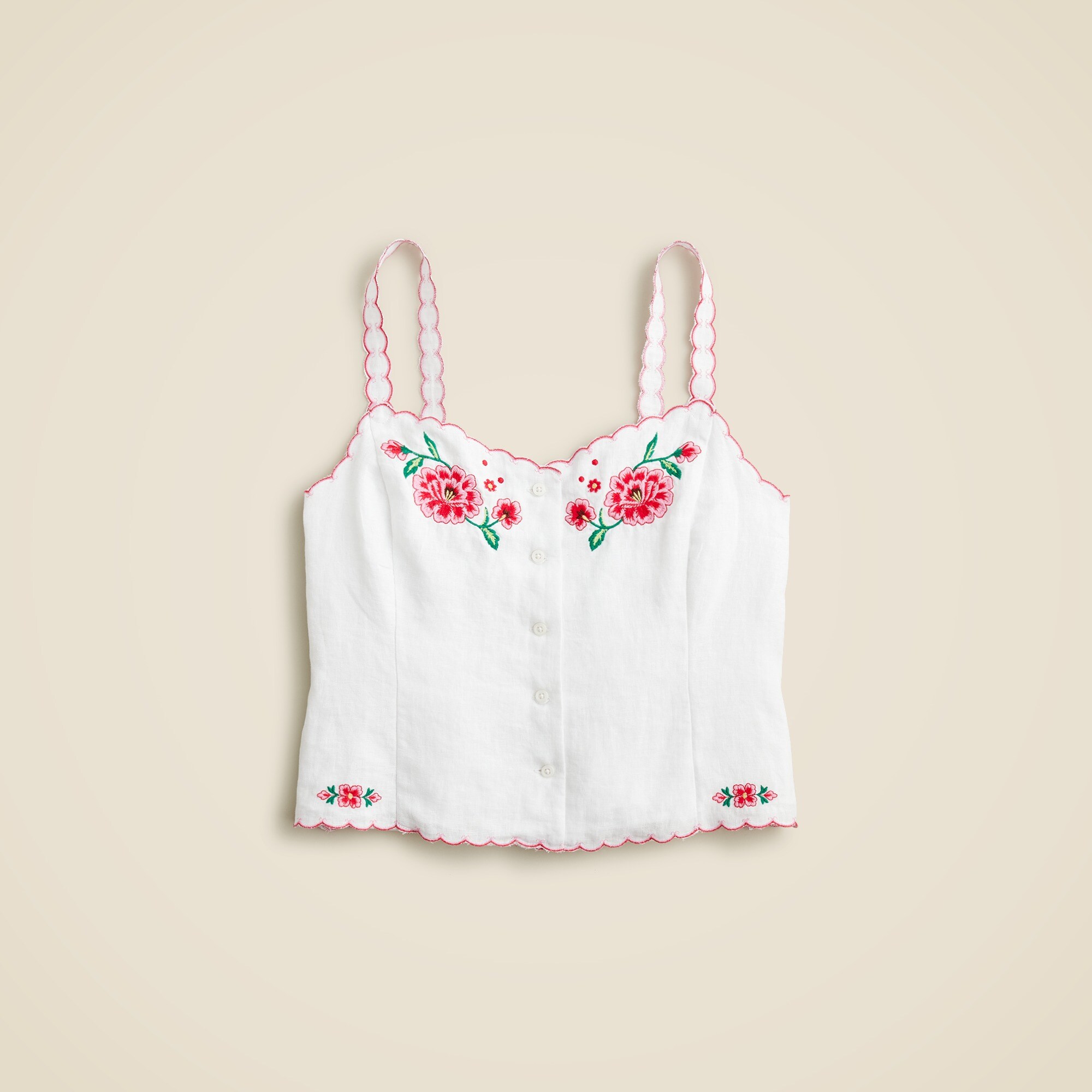 Embroidered tank top in linen