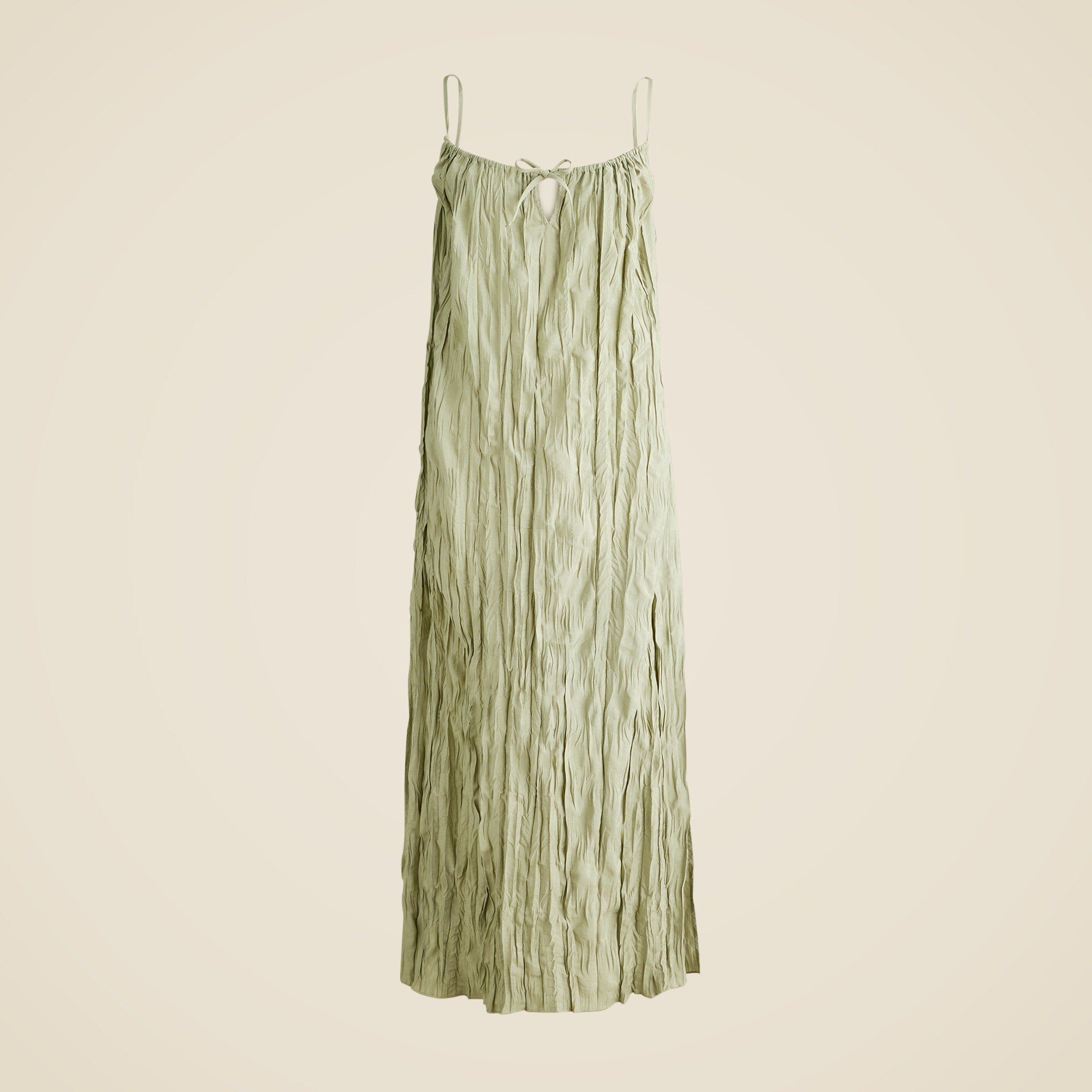 Crinkled side-slit midi dress