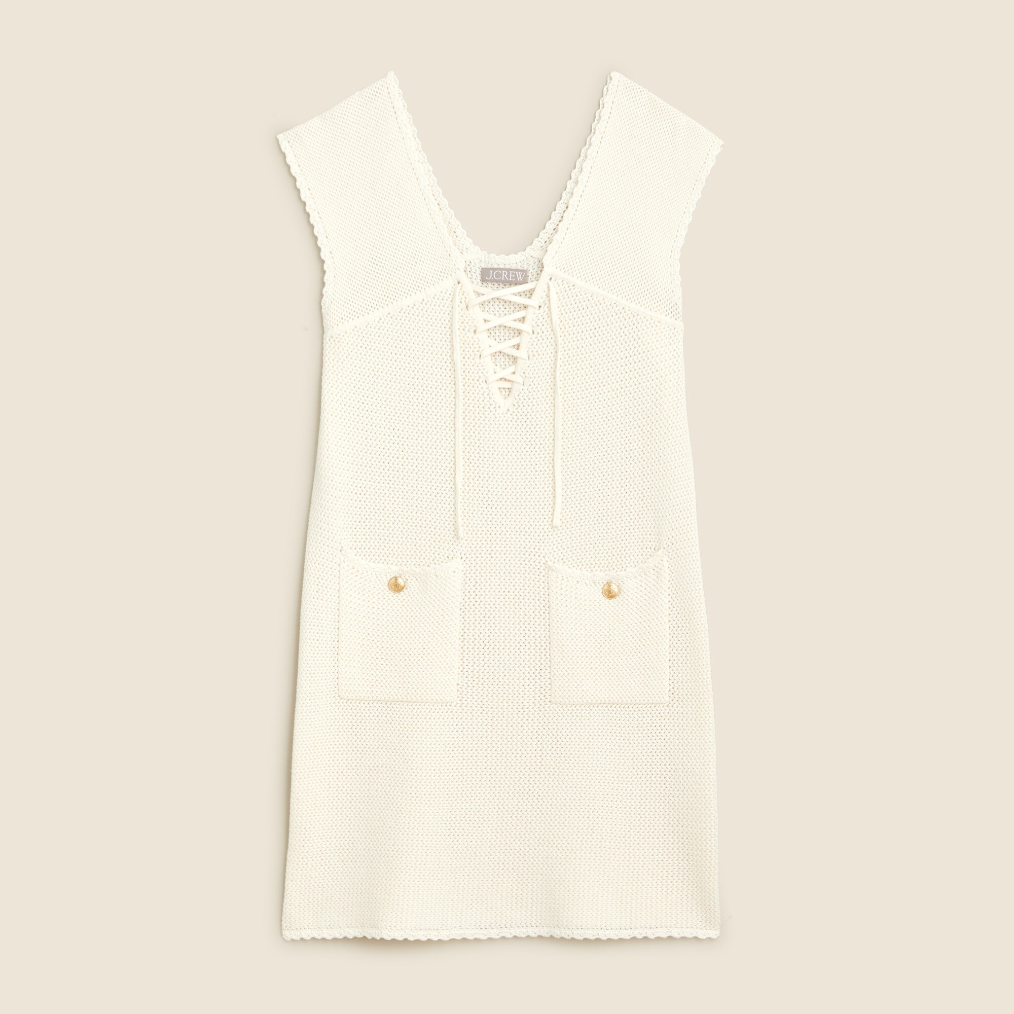 Pointelle lace-up sweater-dress