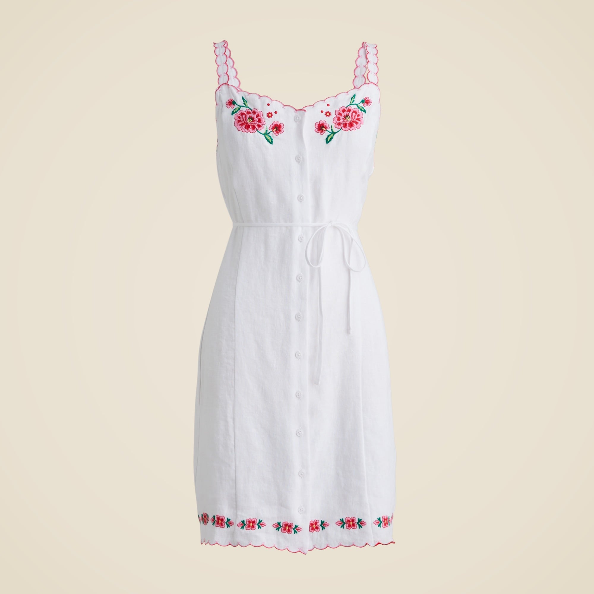 knee length dresses for ladies Sunday Stroll Floral Embroidered Linen-Blend Mini Dress in Red –  Impressions Online Boutique main image 1