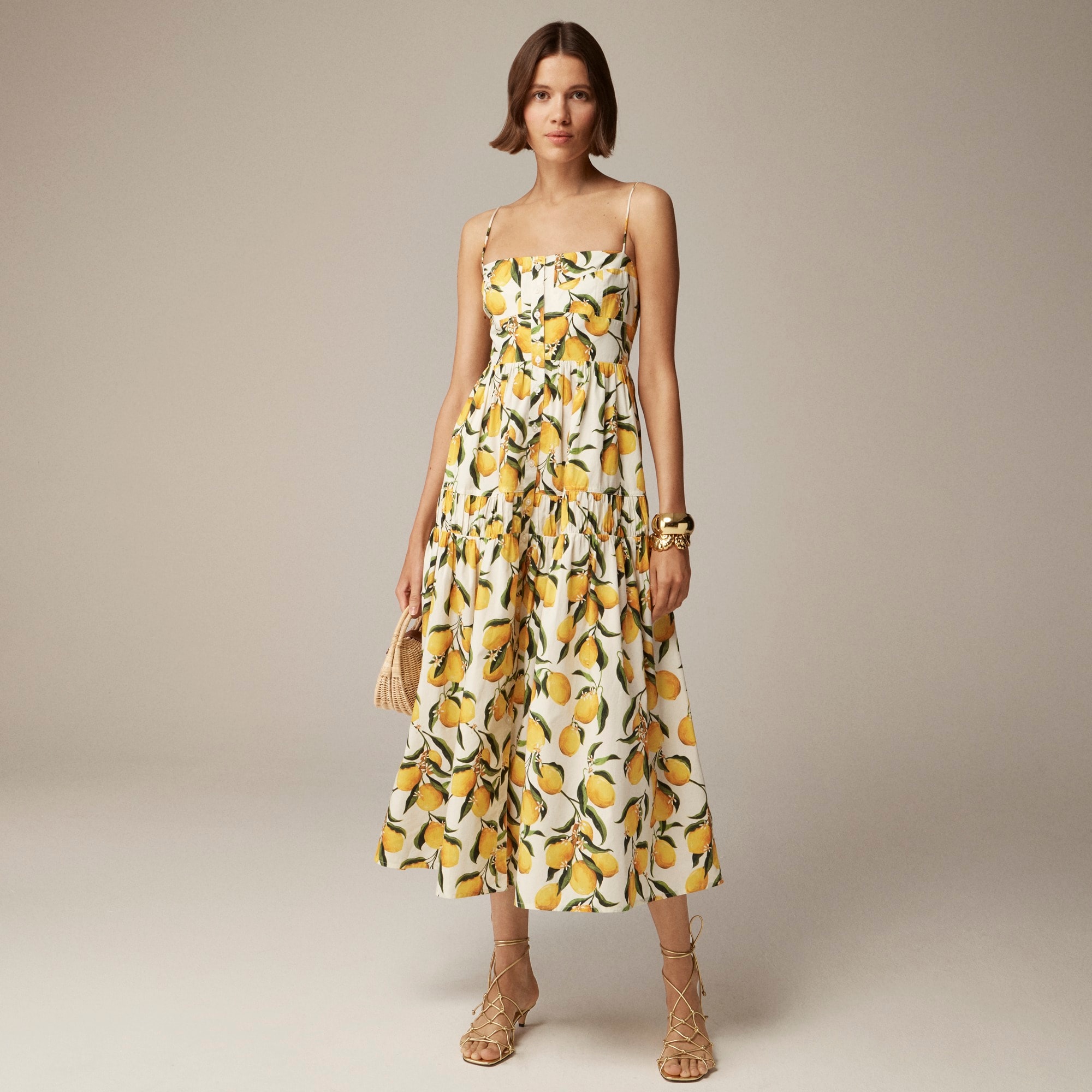 womens Button-front A-line dress in lemon leaf