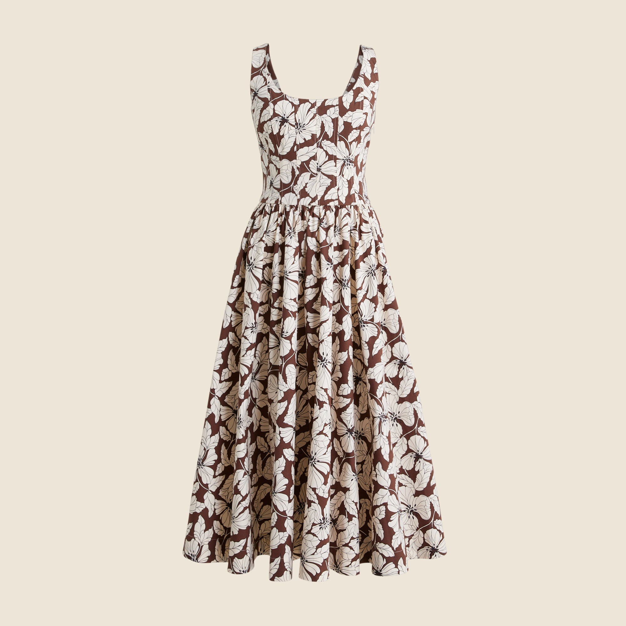 j crew fit and flare dress Fit-and-flare Midi Dress In Floral Cotton Poplin For Women