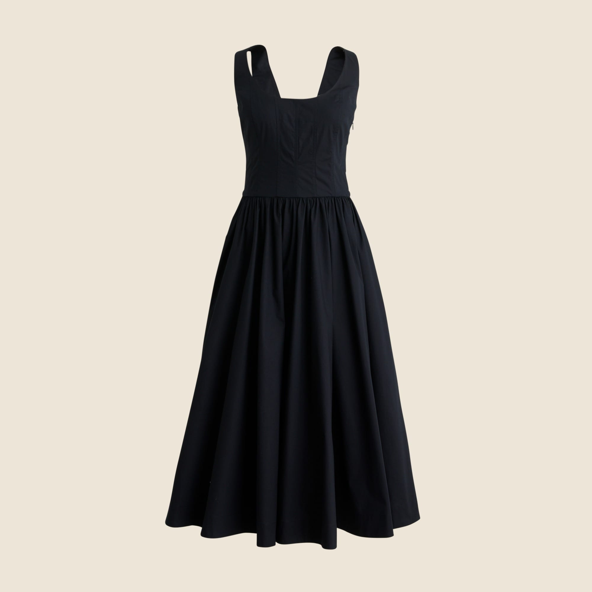 Fit-and-flare midi dress in cotton poplin
