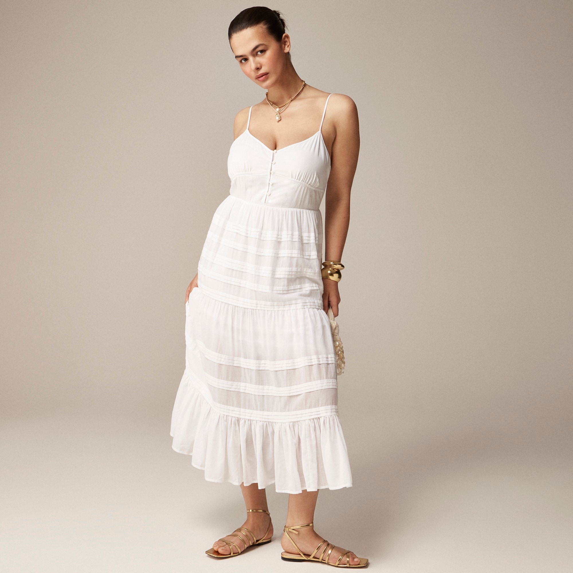womens Tiered pintuck midi dress in cotton voile