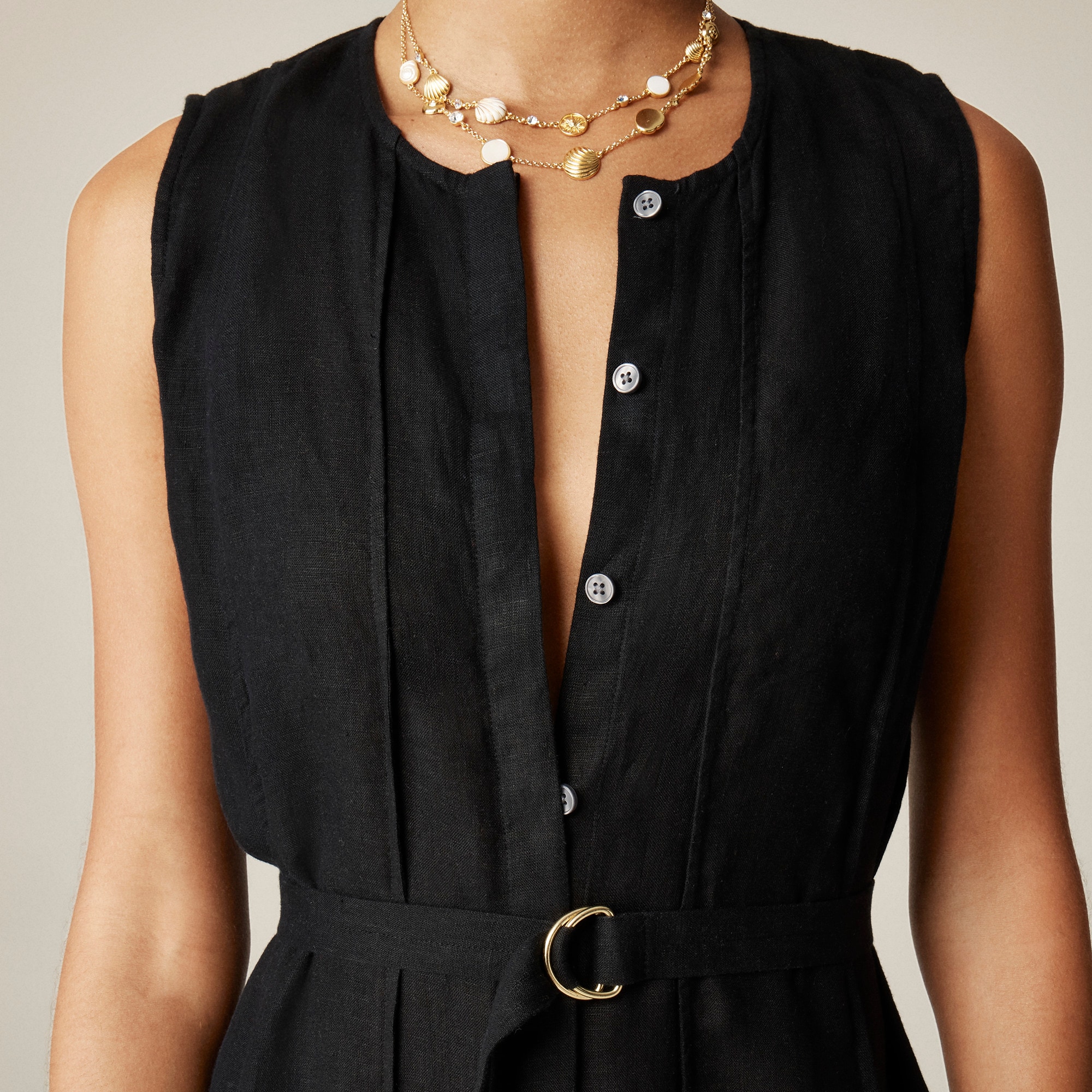 womens Seamed linen dress with removable belt