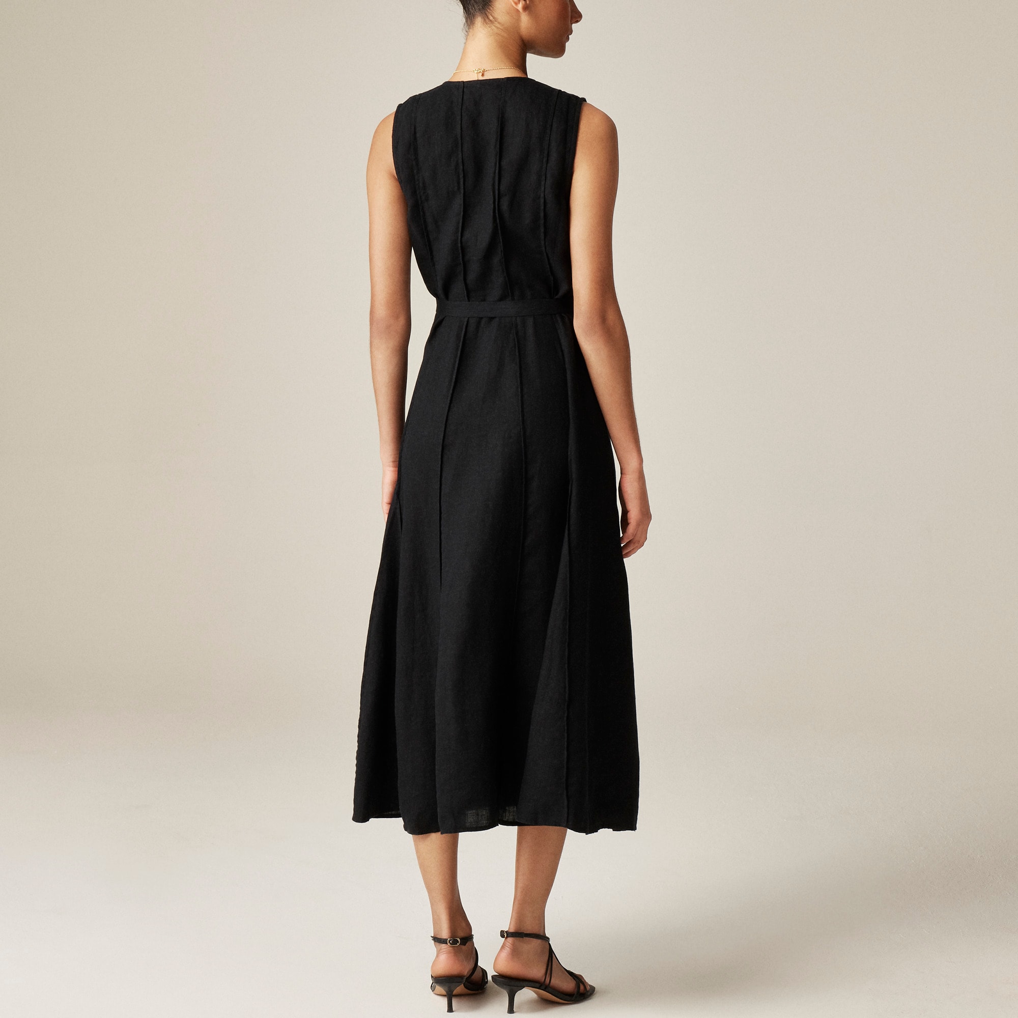 womens Seamed linen dress with removable belt