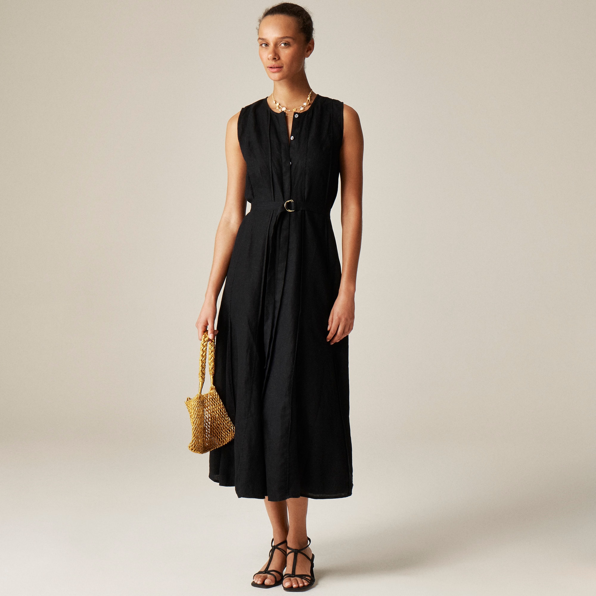 womens Seamed linen dress with removable belt