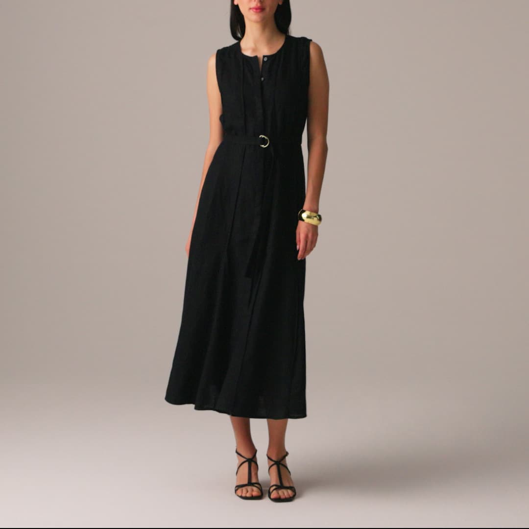 Seamed linen dress with removable belt