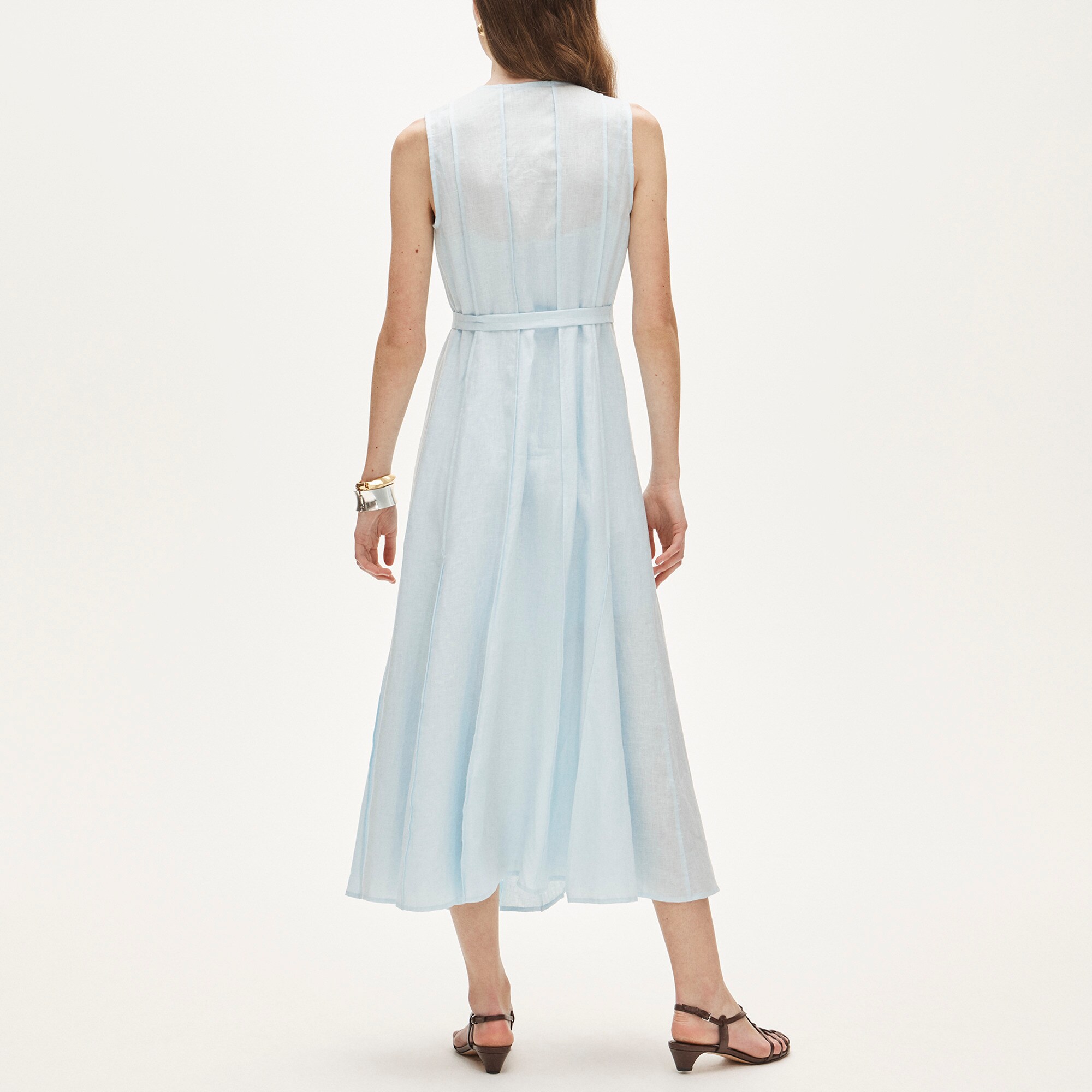 Seamed linen dress with removable belt