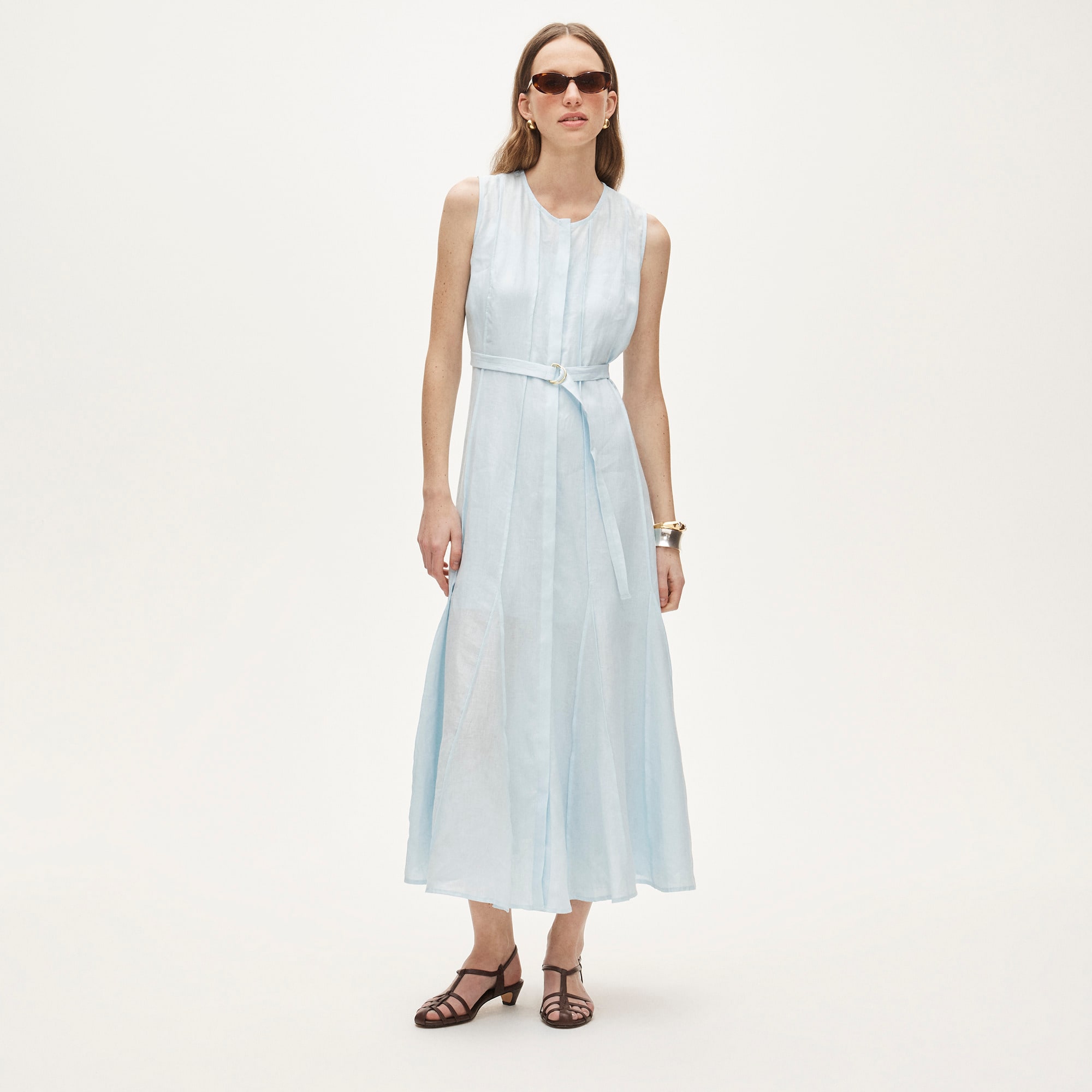 Seamed Linen Dress With Removable Belt For Women | J.Crew